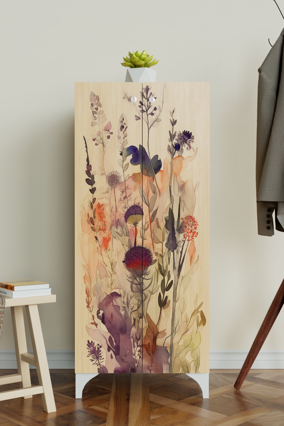 Floral 3 Raflı Çok Amaçlı Dolap Mutfak Salon Banyo Ofis Salon Dolabı