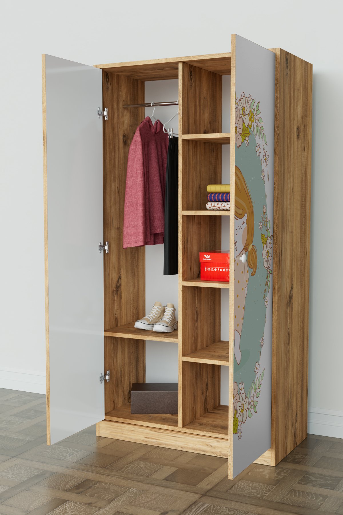 Adorable Design "Calista" Gardırop 5 Raflı Askılı Çocuk Odasi Elbise Dolabı