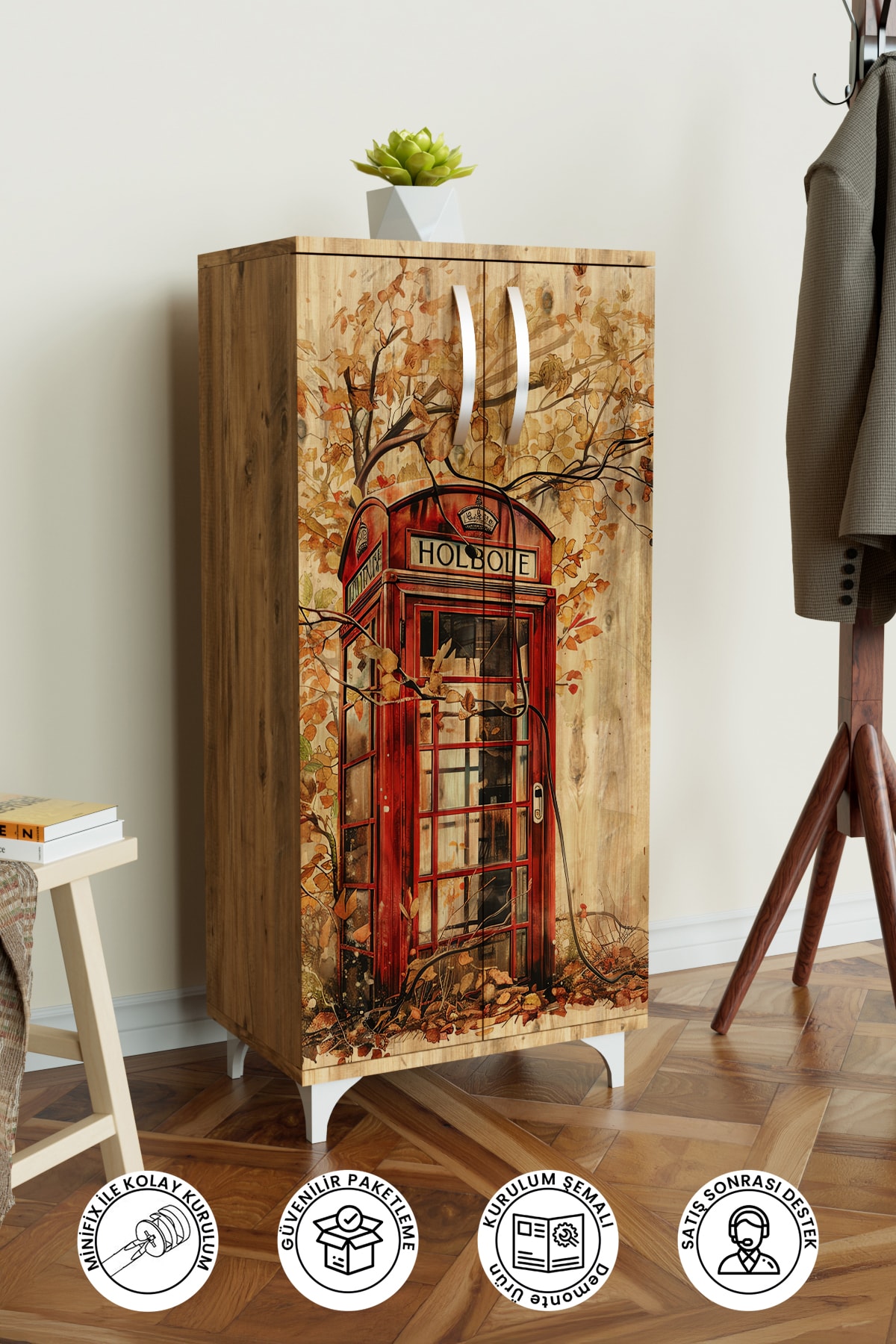 Phone Box 3 Raflı Çok Amaçlı Dolap Mutfak Salon Banyo Ofis Salon Dolabı
