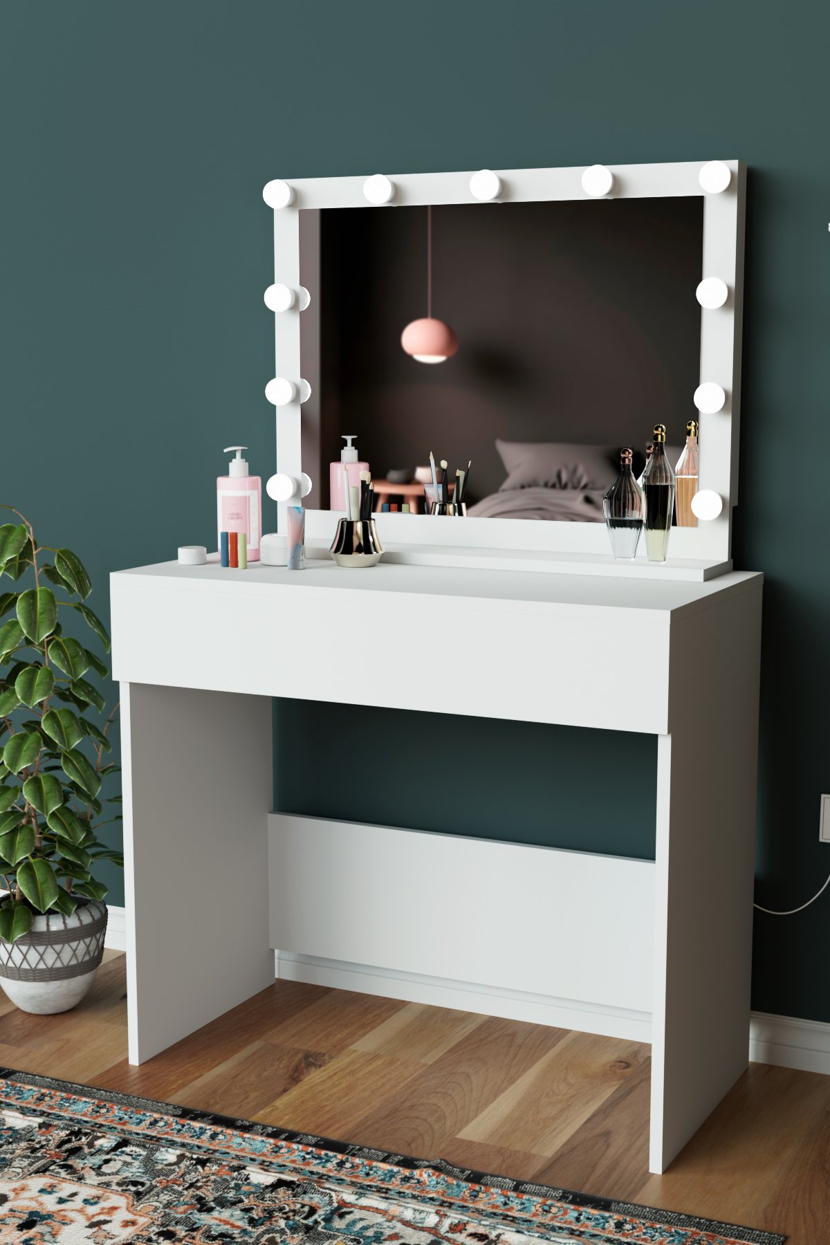 "Anita" Makyaj Masası Aynalı ve Çekmeceli Takı Organizer Masası