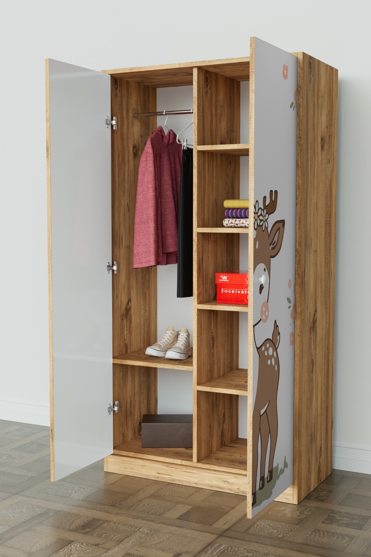 Little Fawn Design "Calista" Gardırop 5 Raflı Askılı Çocuk Odasi Elbise Dolabı