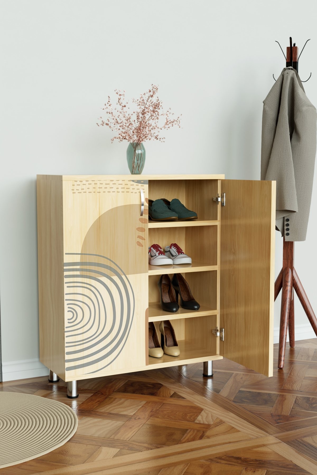 Soft Design 4 Raflı Ayakkabılık Antre Hol Çok Amaçlı Ayakkabı Dolabı