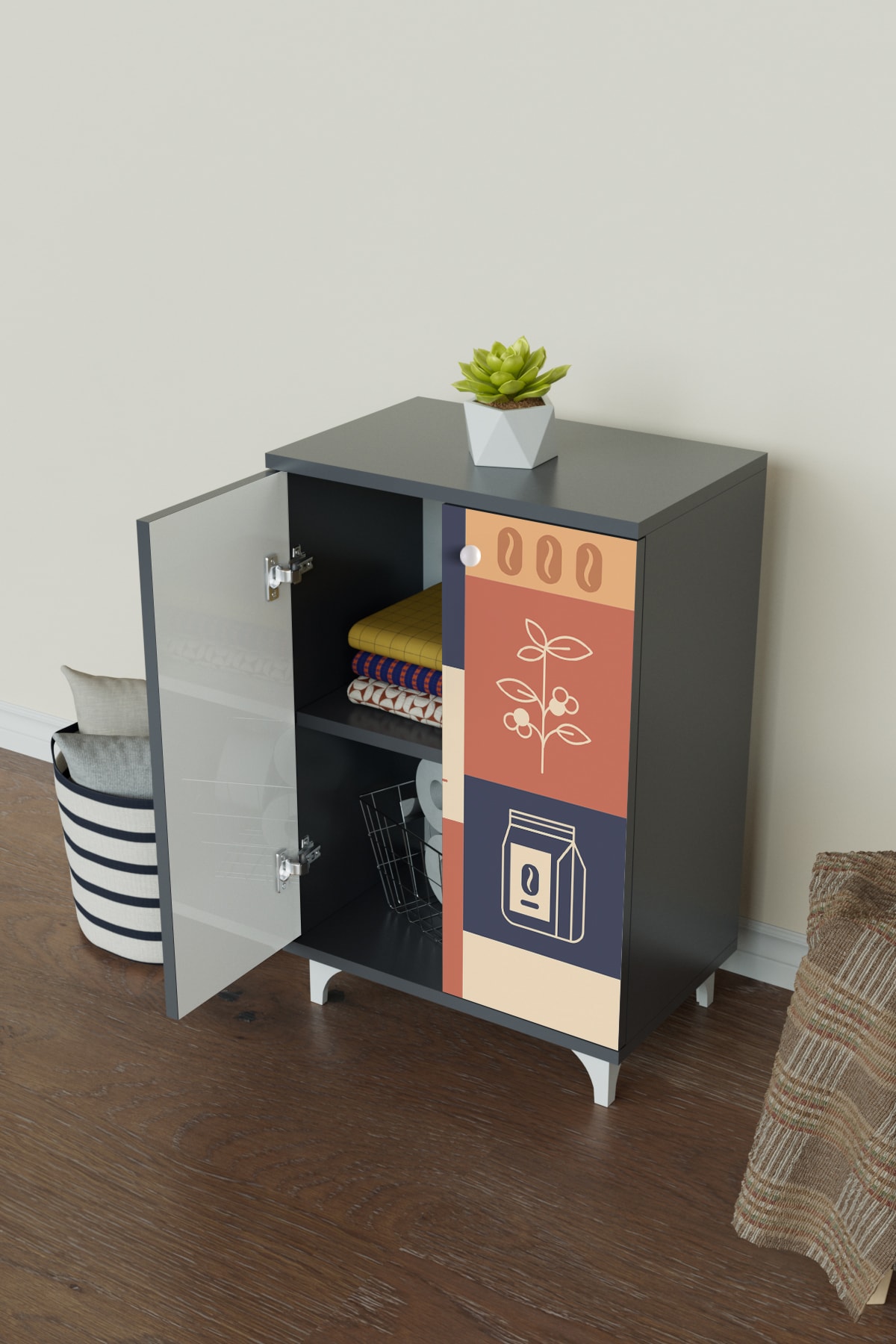 Modern Cubes 2 Raflı Çok Amaçlı Dolap Mutfak Salon Ofis Dolabı