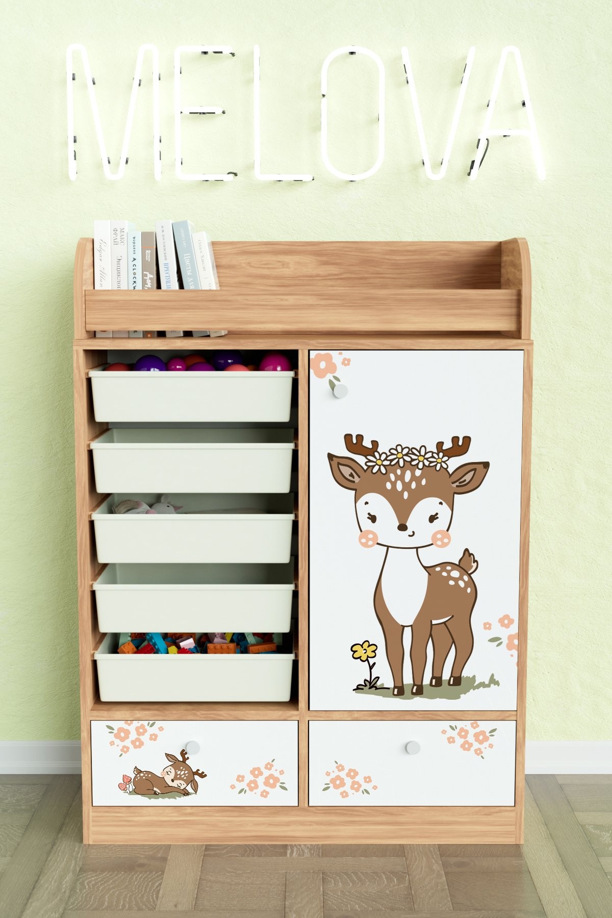 Little Fawn Design "Melova" 5 Sepetli 2 Çekmeceli Çok Amaçlı Oyuncak Dolabı