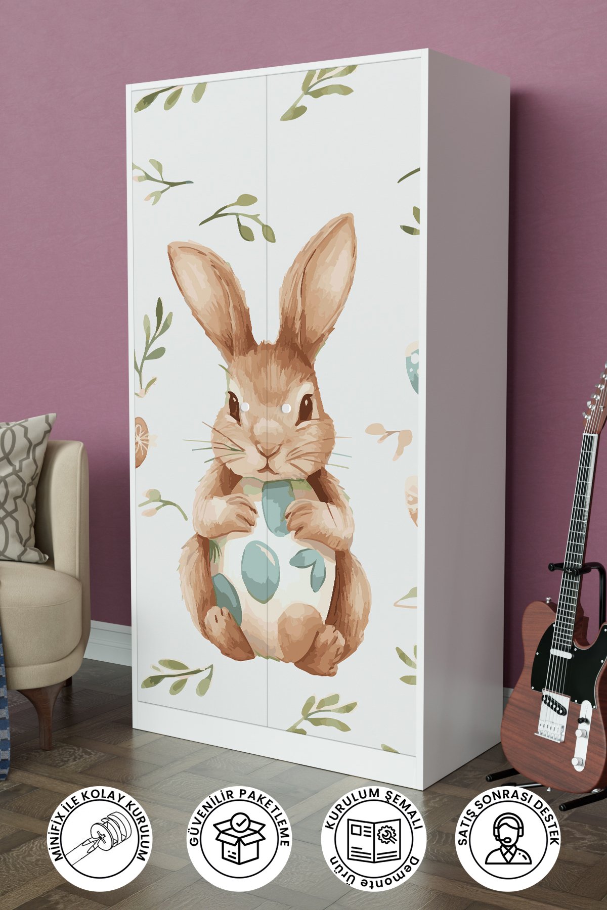 Pretty Rabit Design "Calista" Gardırop 5 Raflı Askılı Çocuk Odasi Elbise Dolabı