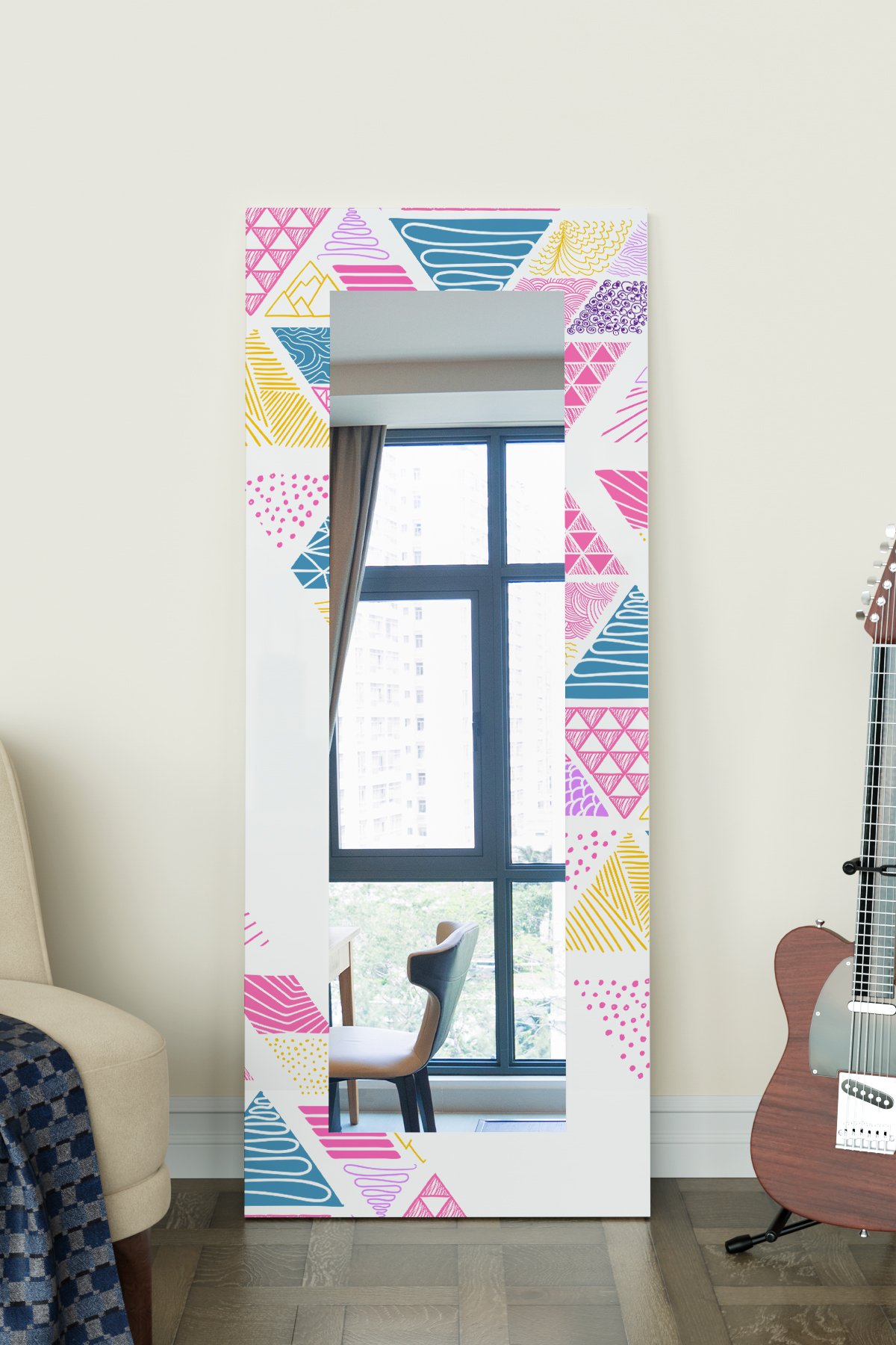 Colorful Triangles Desenli Dekoratif Boy Aynası 150x60 cm