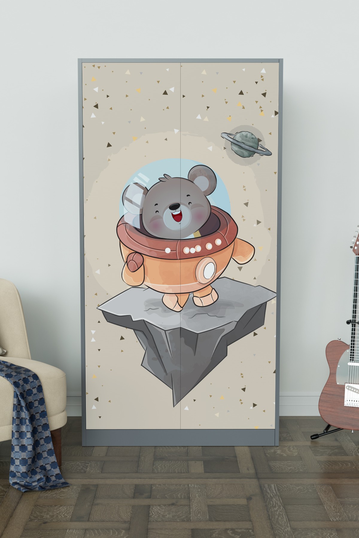 Little Astronaut Design "Calista" Gardırop 5 Raflı Askılı Çocuk Odasi Elbise Dolabı