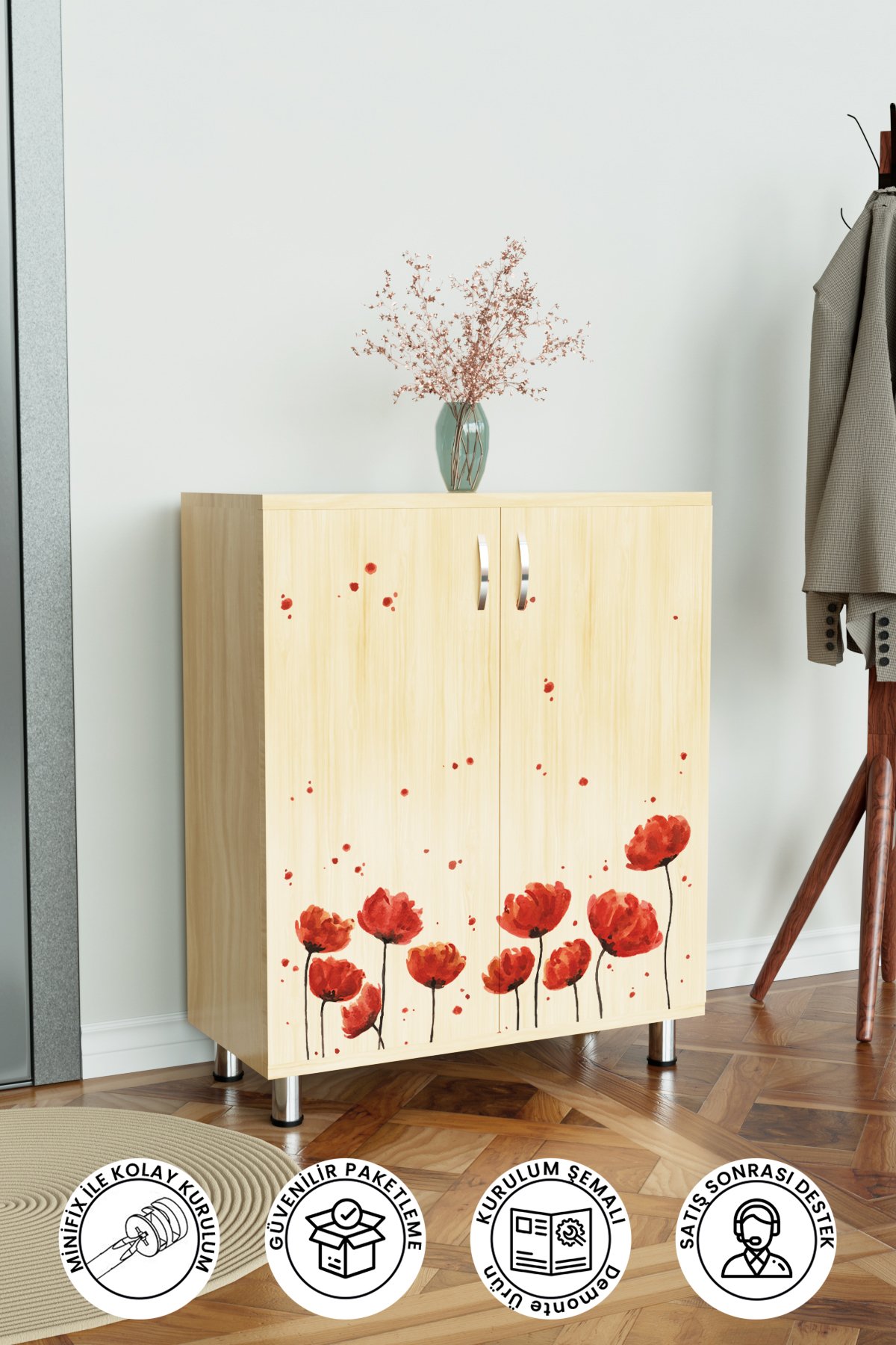 Red Anemone 4 Raflı Ayakkabılık Antre Hol Çok Amaçlı Ayakkabı Dolabı