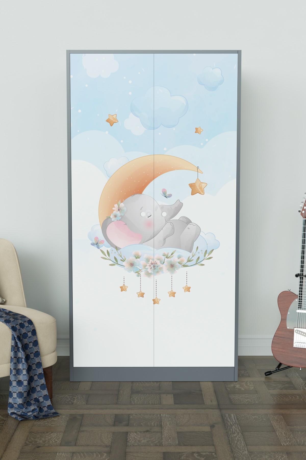 Minik Rüyacı Design "Calista" Gardırop 5 Raflı Askılı Çocuk Odasi Elbise Dolabı