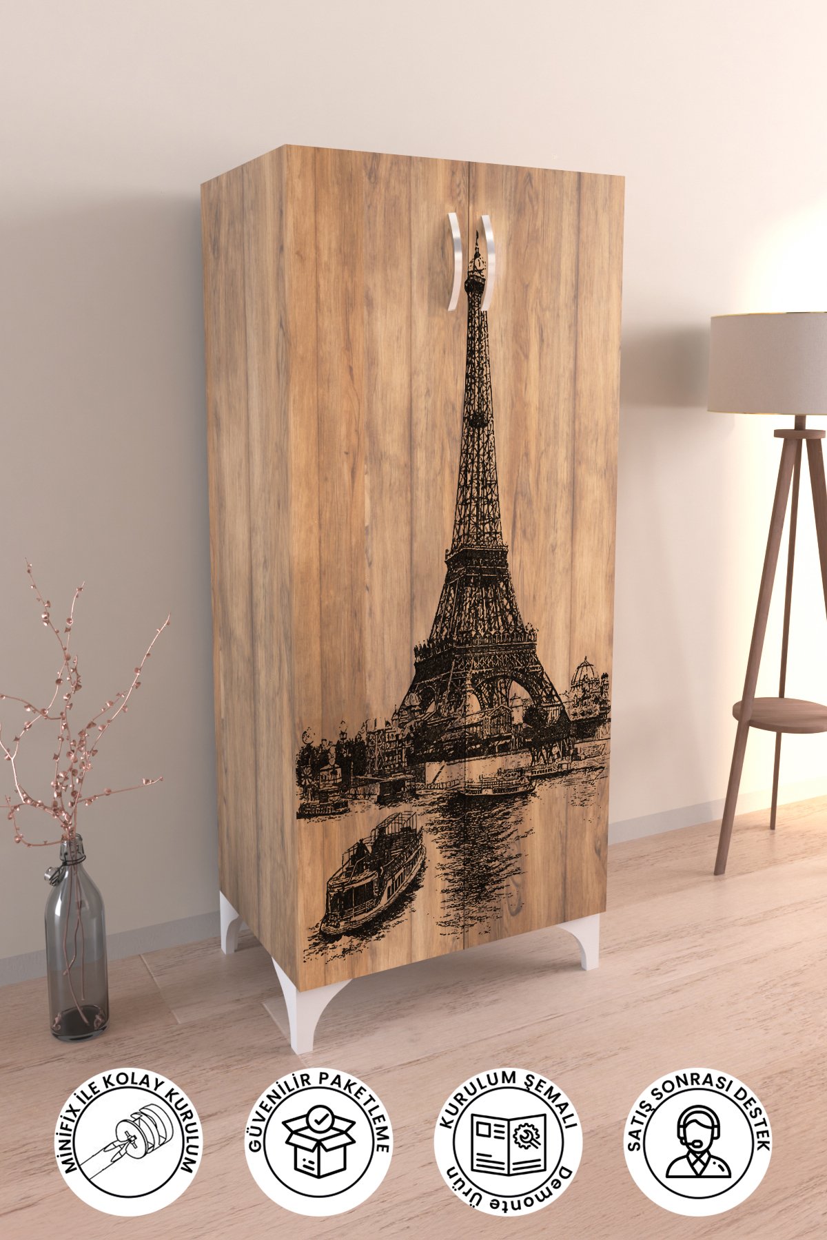 Eiffel Tower 3 Raflı Çok Amaçlı Dolap Mutfak Salon Banyo Ofis Salon Dolabı