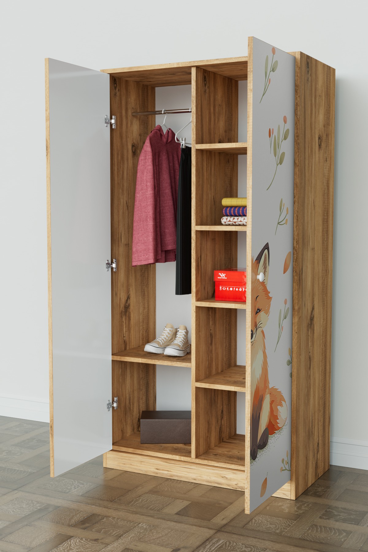 Foxie Design "Calista" Gardırop 5 Raflı Askılı Çocuk Odasi Elbise Dolabı