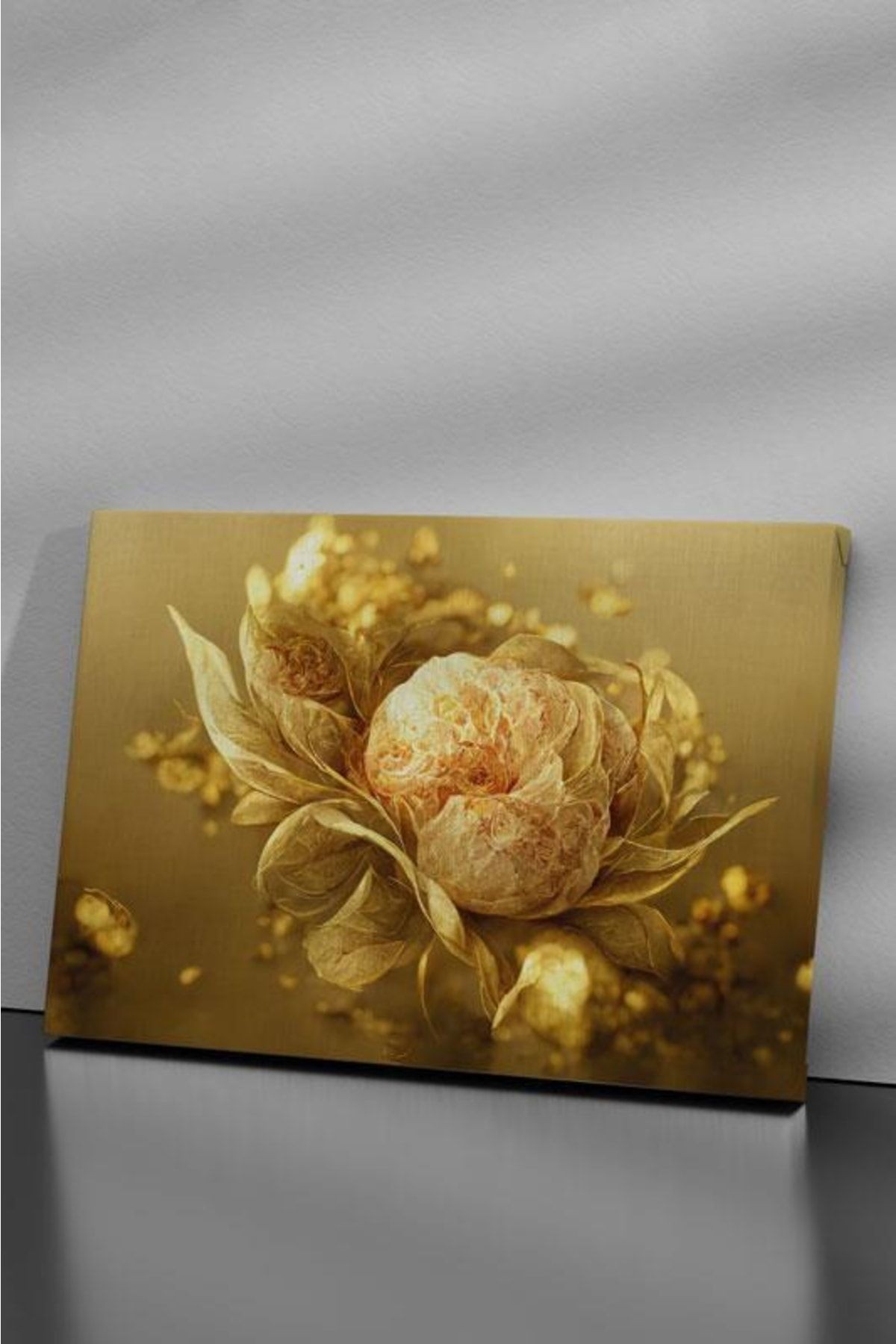 3'lü Set Gold Flowers Kanvas Tablo