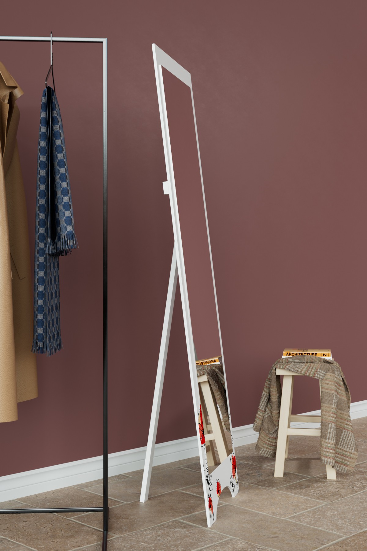 Minimal Çiçekli Aynora Model Dekoratif Ayaklı Boy Aynası 145X40 cm