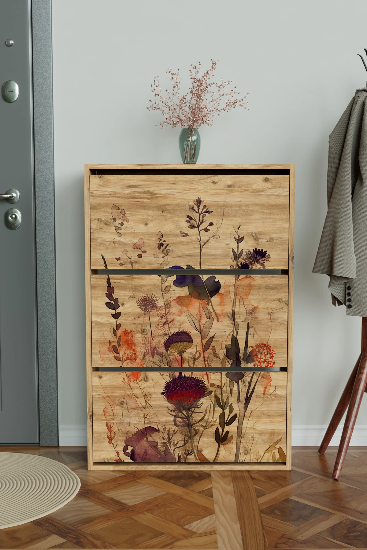 "Floral" 3 Bölmeli Liovian Düşer Kapak Ayakkabılık