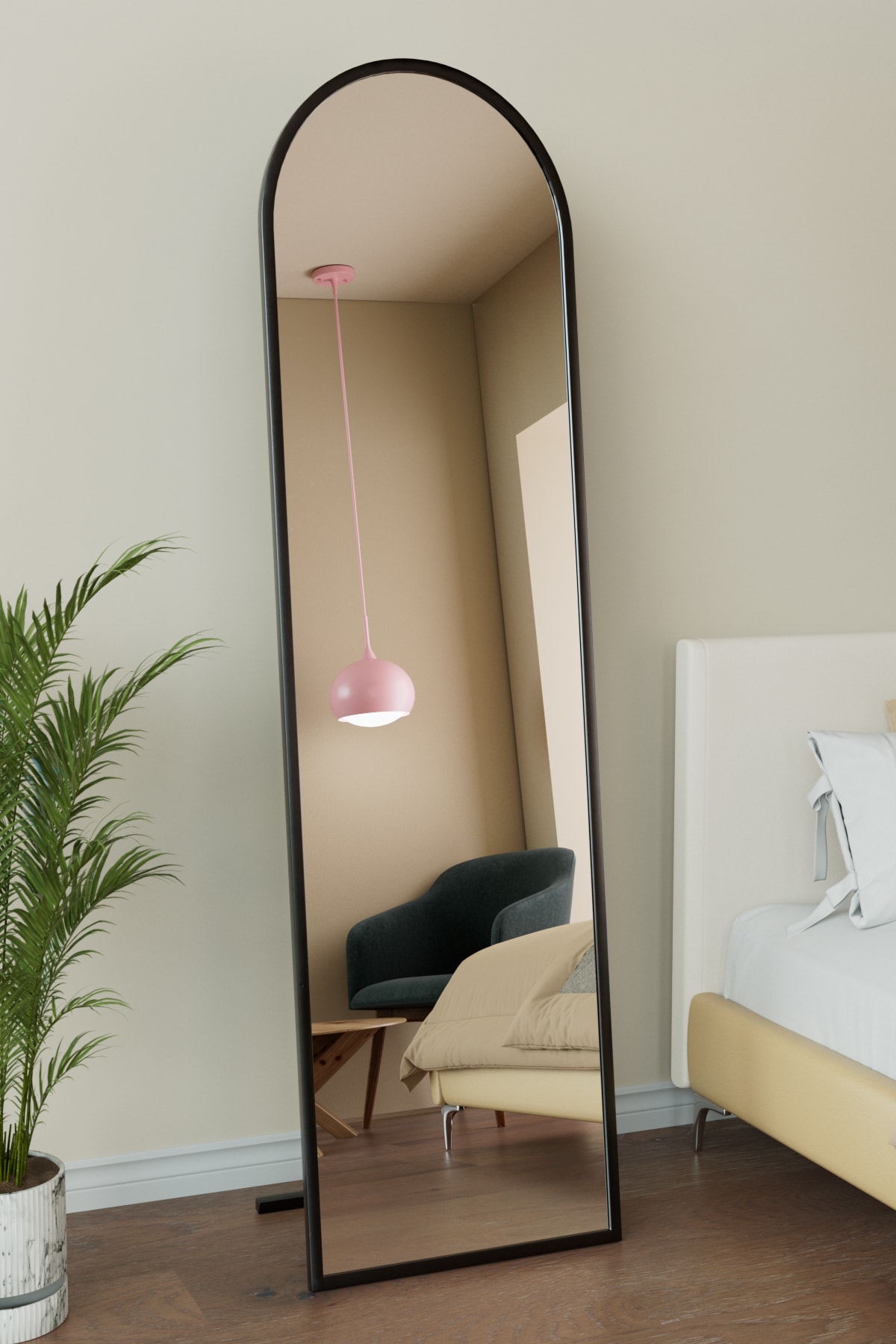 Oval Metal Çerçeveli Ayaklı Influencer Boy Aynası 180 x 50 Cm