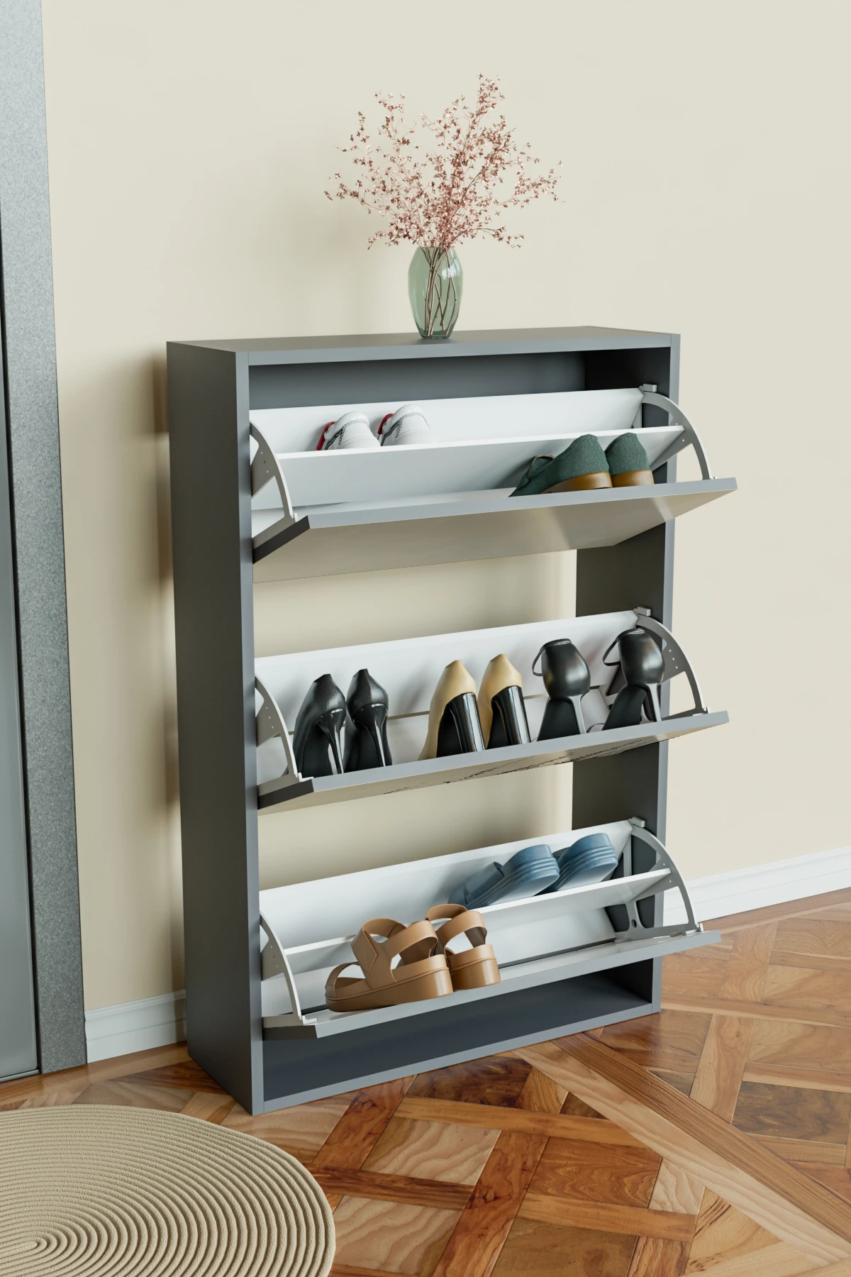 "Hazy Lavender" 3 Bölmeli Liovian Düşer Kapak Ayakkabılık