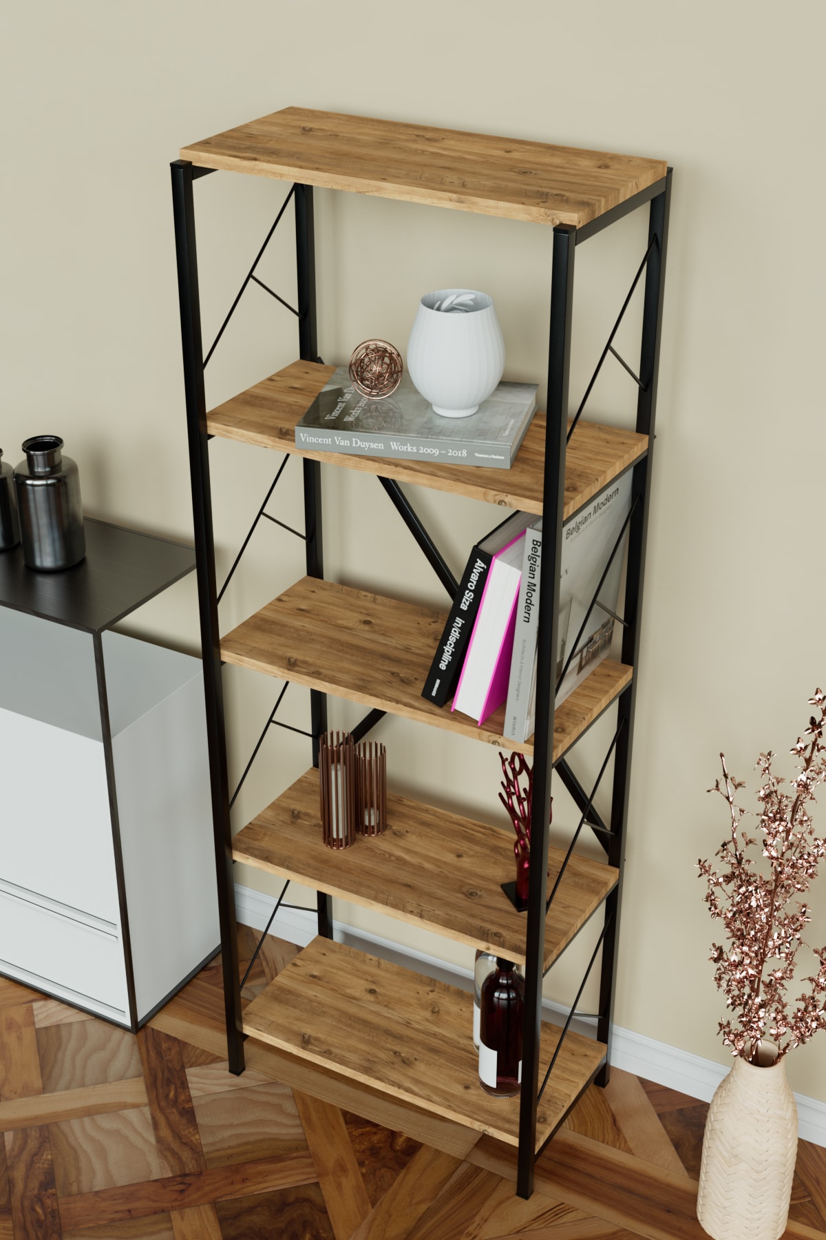 5 Raflı Metal Kitaplık Çok Amaçlı Kütüphane Salon Ofis Evrak Rafları