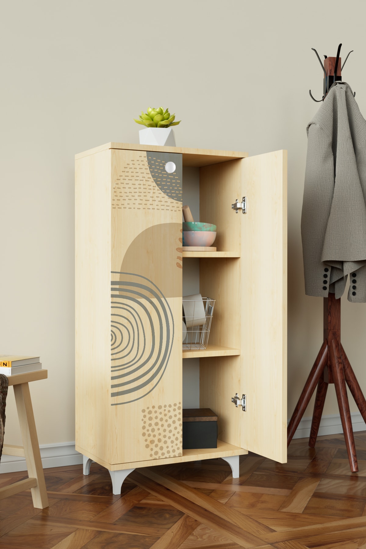 Soft Design 3 Raflı Çok Amaçlı Dolap Mutfak Salon Banyo Ofis Salon Dolabı