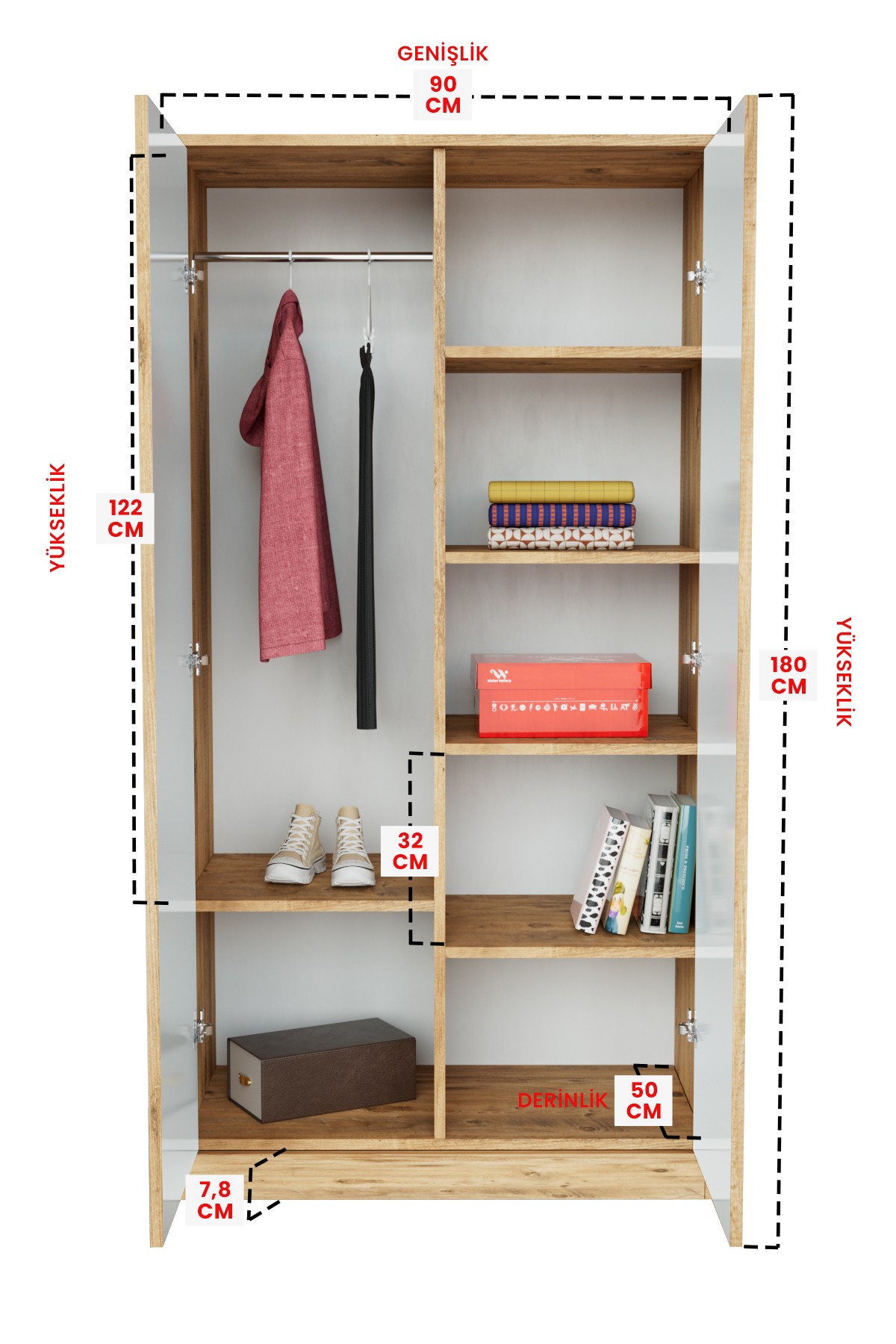 Adorable Design "Calista" Gardırop 5 Raflı Askılı Çocuk Odasi Elbise Dolabı
