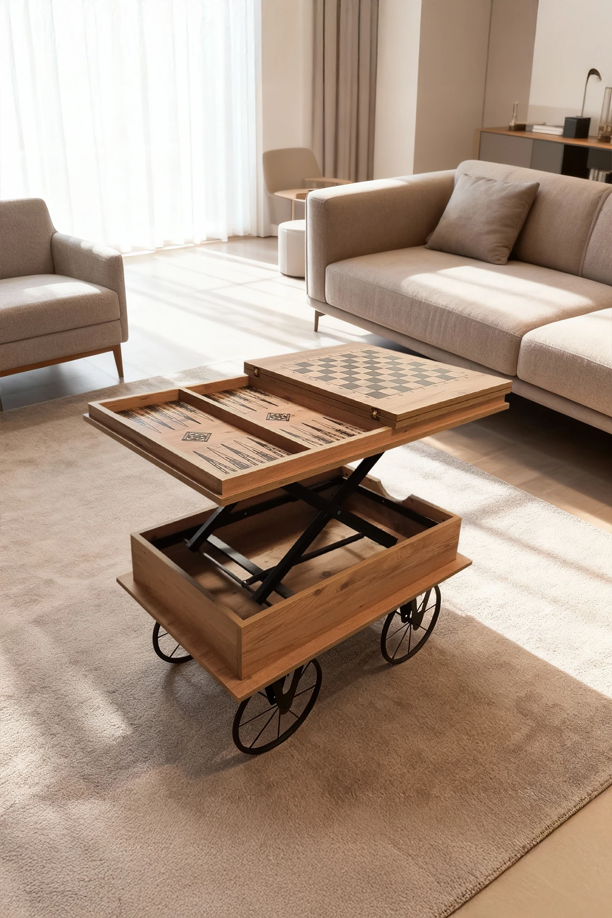 Akıllı Çok Fonksiyonlu Satranç ve tavla Orta Sehpası