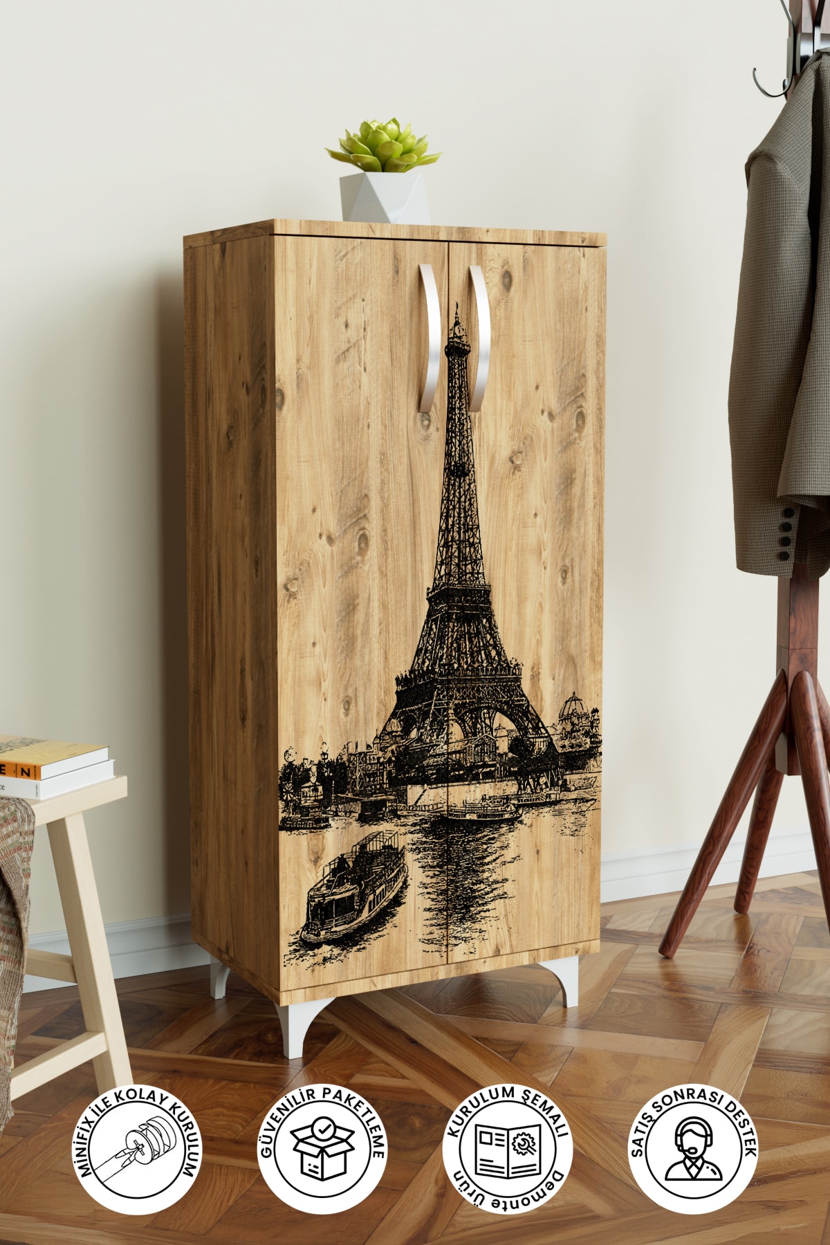 Eiffel Tower 3 Raflı Çok Amaçlı Dolap Mutfak Salon Banyo Ofis Salon Dolabı