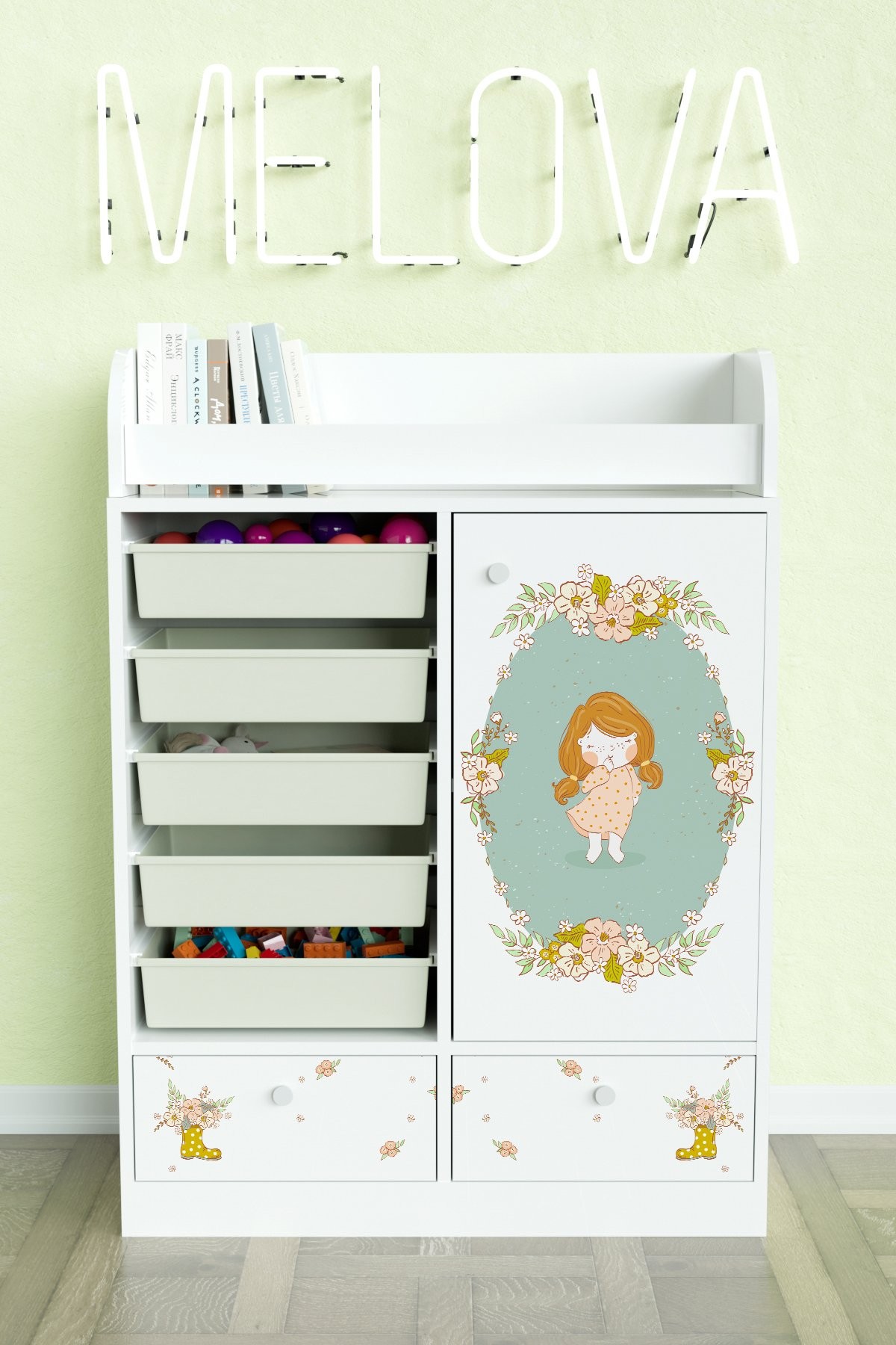 Adorable Design "Melova" 5 Sepetli 2 Çekmeceli Çok Amaçlı Oyuncak Dolabı