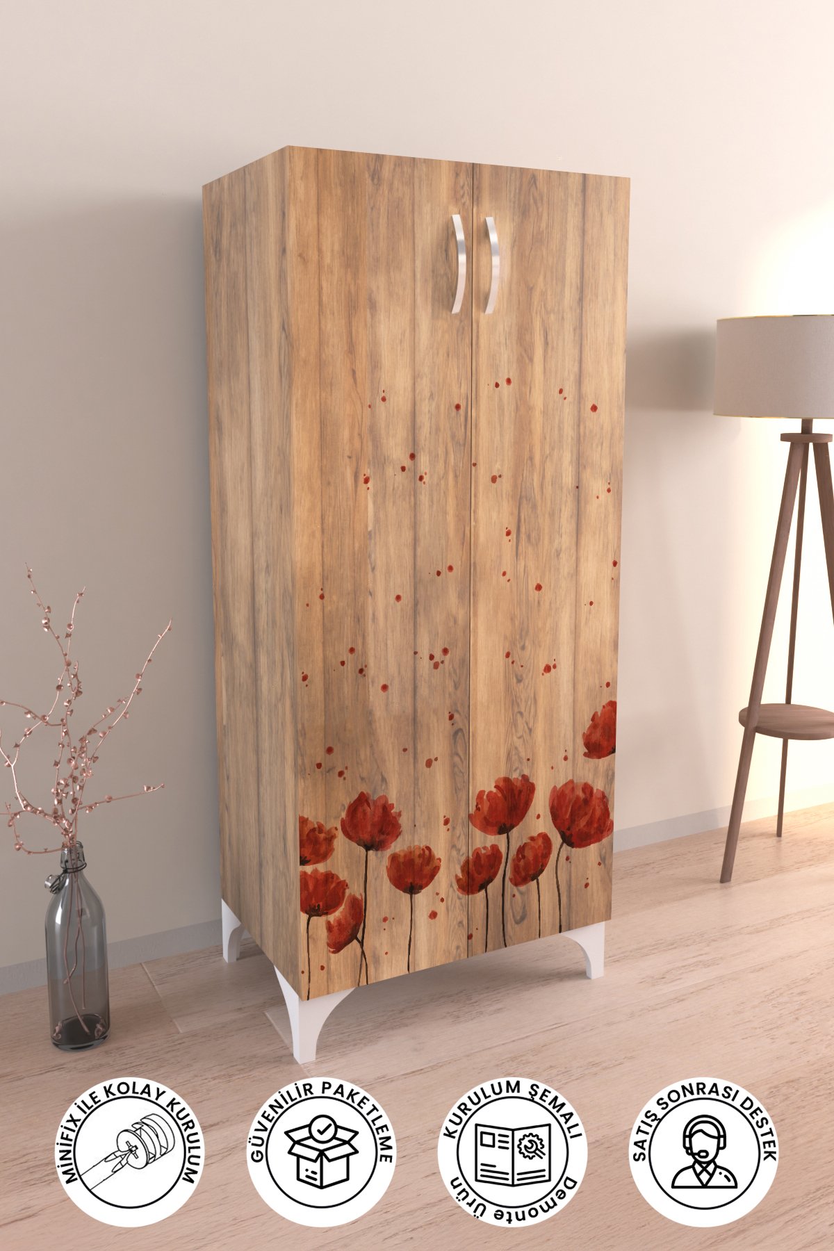 Red Anemone 3 Raflı Çok Amaçlı Dolap Mutfak Salon Banyo Ofis Salon Dolabı
