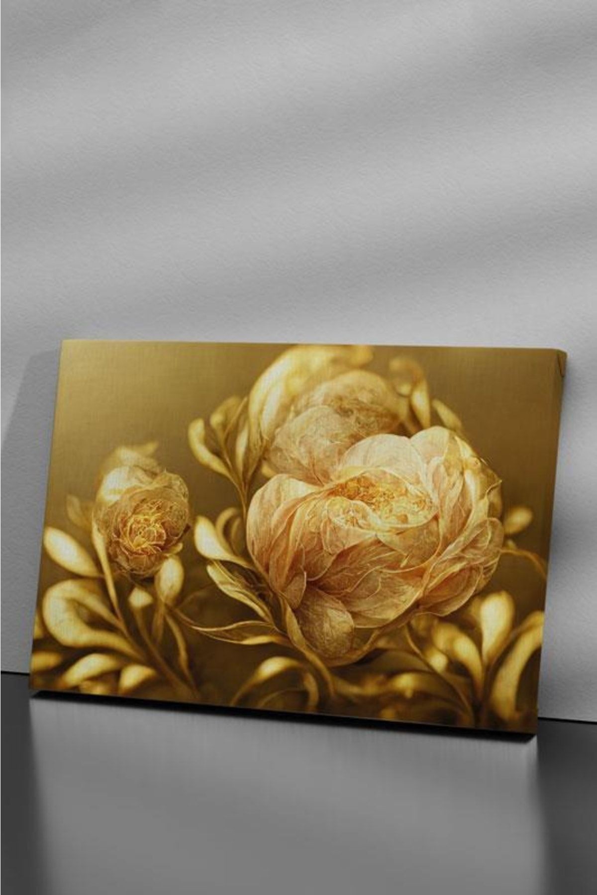 3'lü Set Gold Flowers Kanvas Tablo