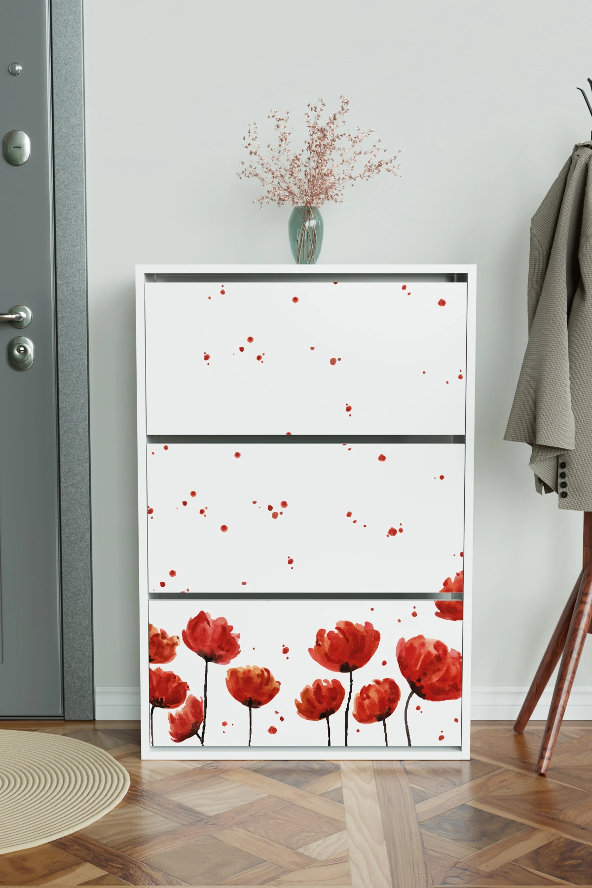 "Red Anemone" 3 Bölmeli Liovian Düşer Kapak Ayakkabılık