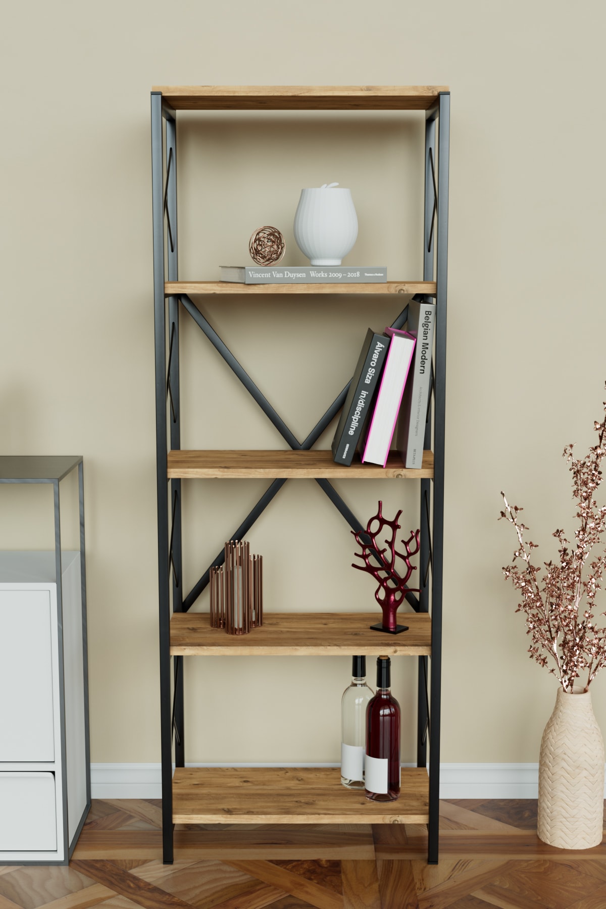 5 Raflı Metal Kitaplık Çok Amaçlı Kütüphane Salon Ofis Evrak Rafları