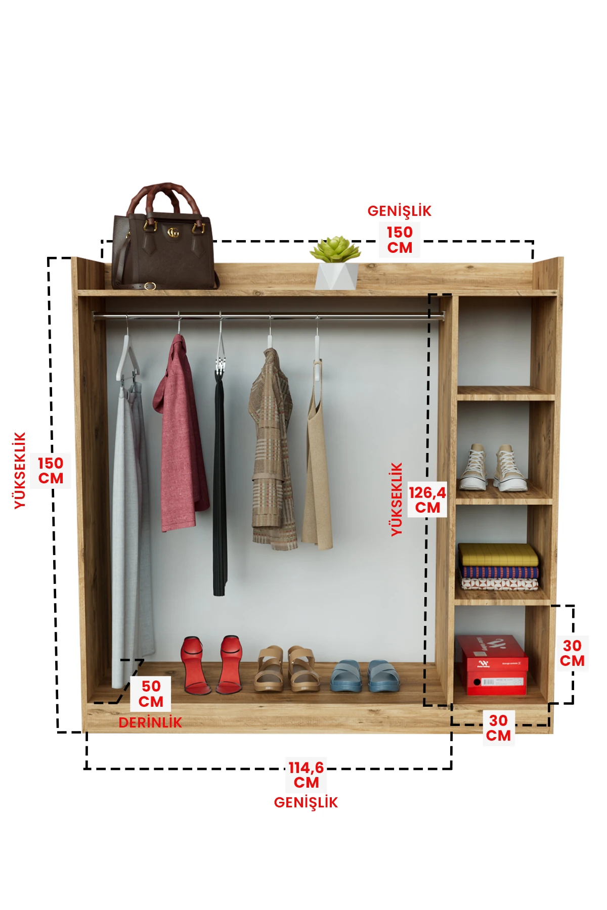 4 Rafli Mini Gardırop askılıklı Vestiyer Çok Amaçlı Kapaksız Elbise Dolabı