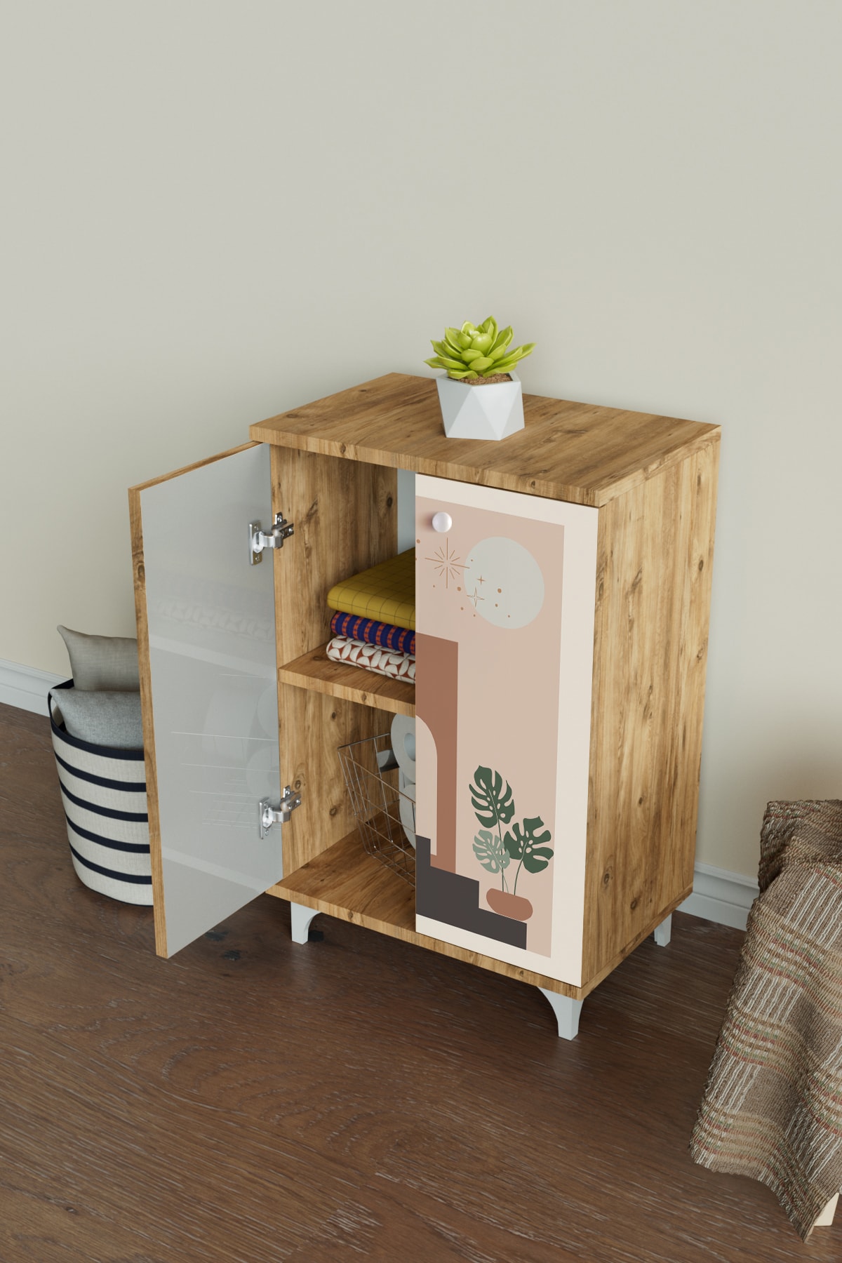 Natural Vase 2 Raflı Çok Amaçlı Dolap Mutfak Salon Ofis Dolabı