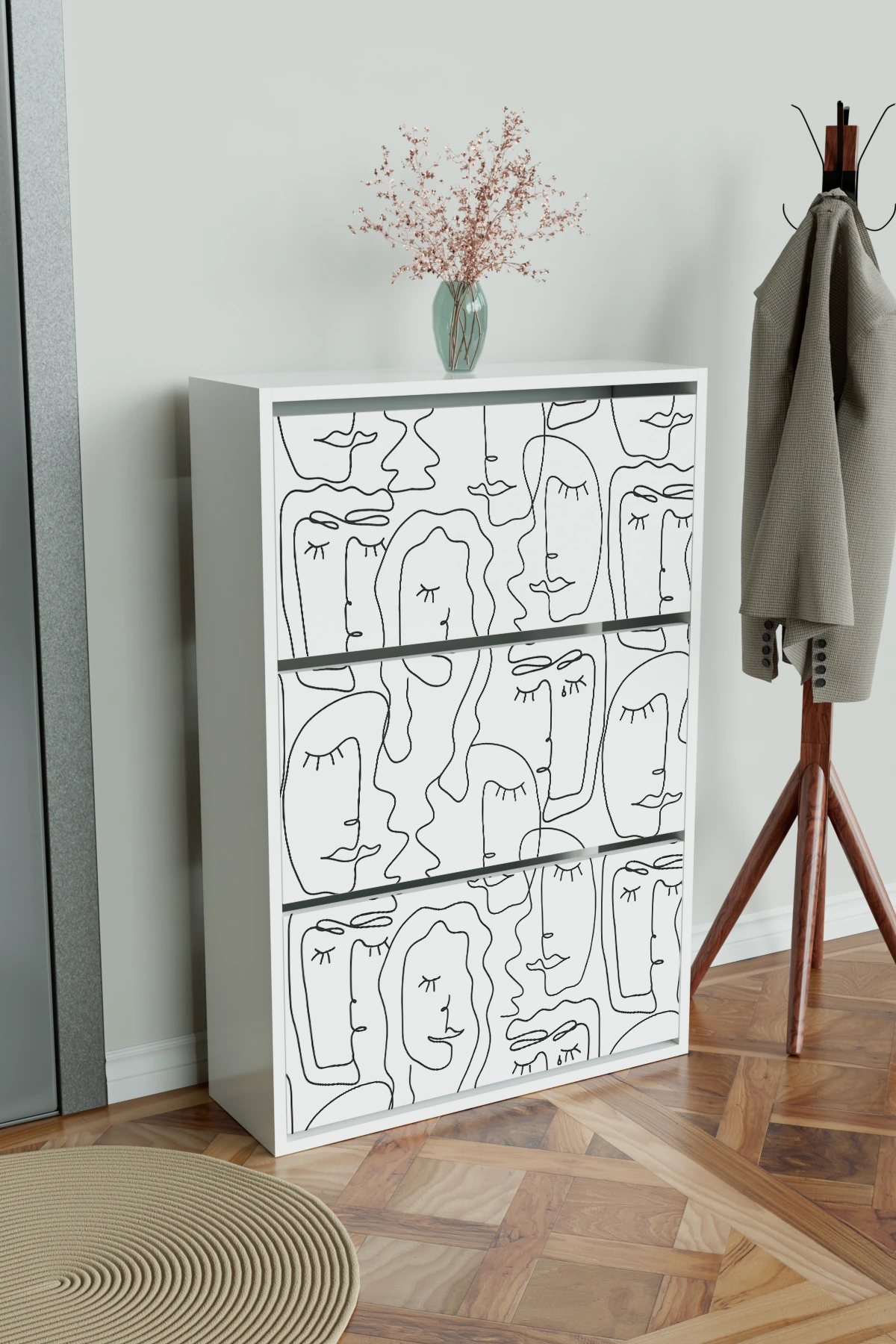 "Minimal Faces" 3 Bölmeli Liovian Düşer Kapak Ayakkabılık