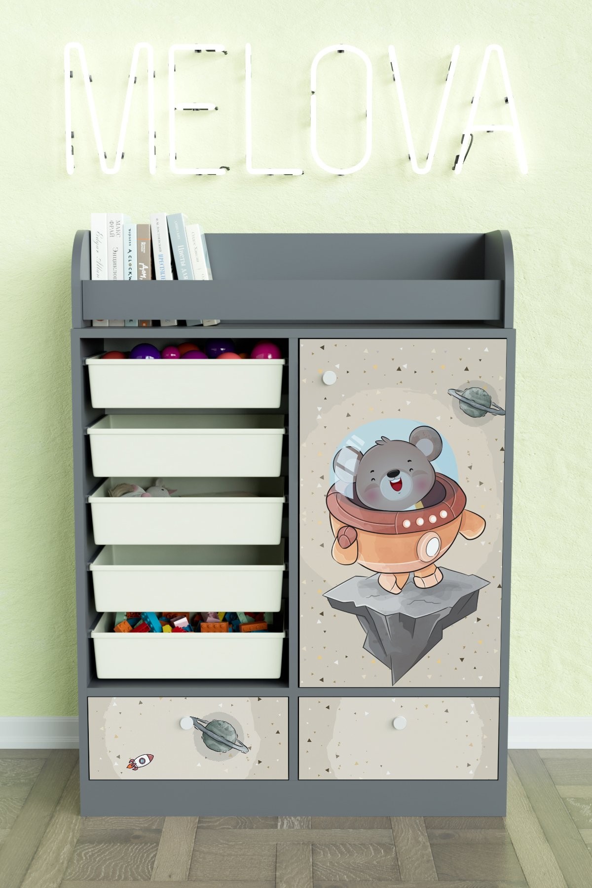 Little Astronaut Design "Melova" 5 Sepetli 2 Çekmeceli Çok Amaçlı Oyuncak Dolabı