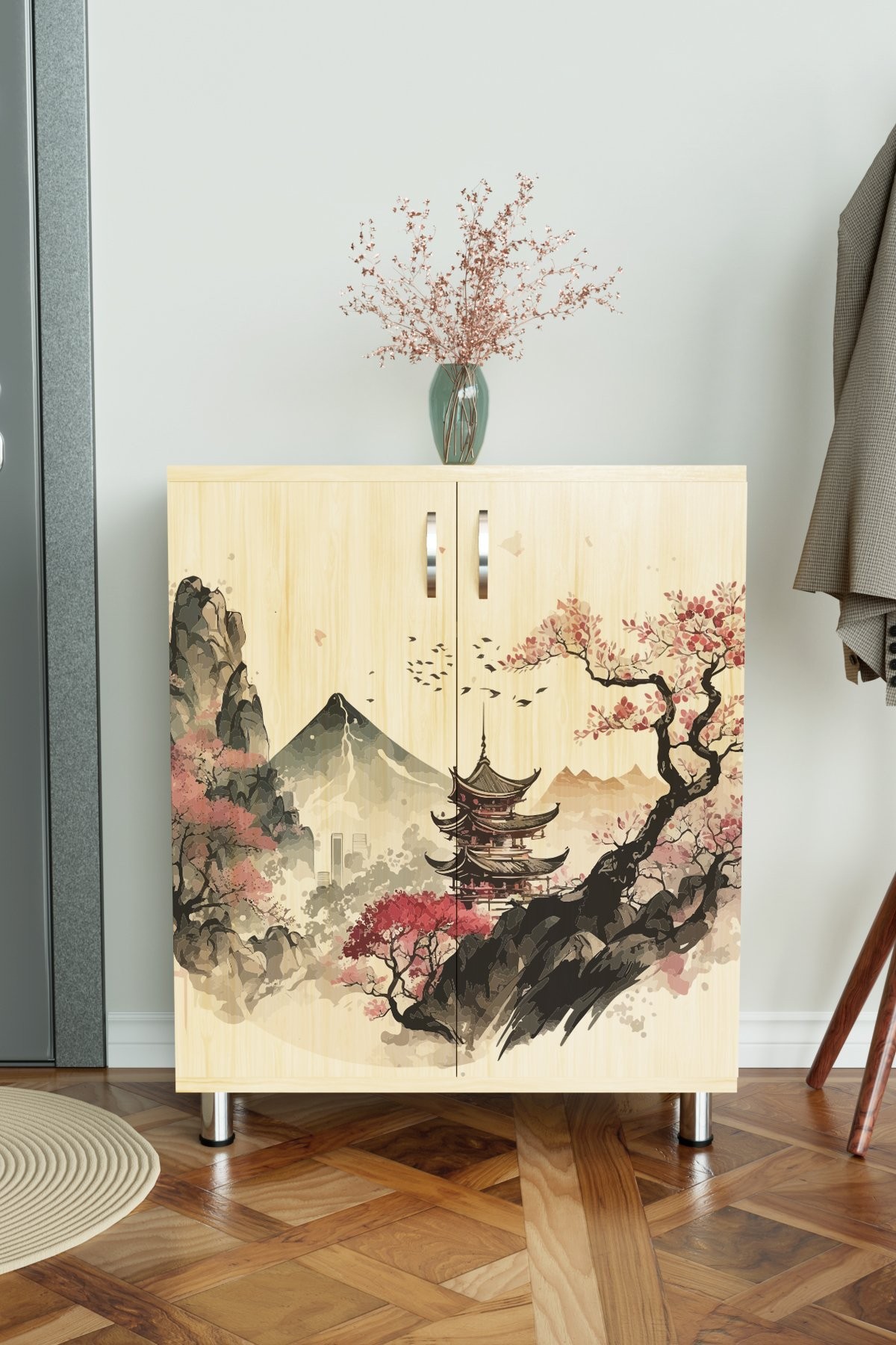 japanese Temple 4 Raflı Ayakkabılık Antre Hol Çok Amaçlı Ayakkabı Dolabı