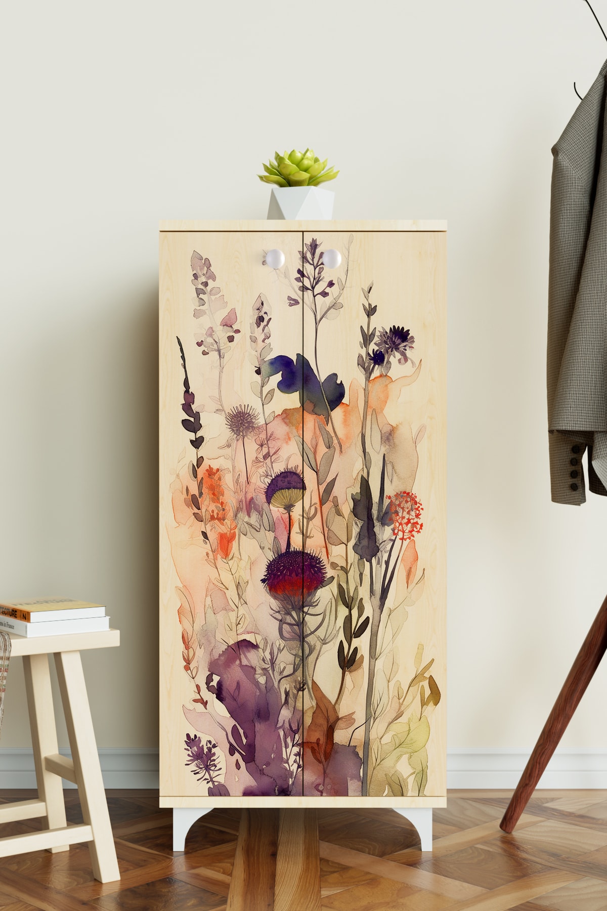 Floral 3 Raflı Çok Amaçlı Dolap Mutfak Salon Banyo Ofis Salon Dolabı