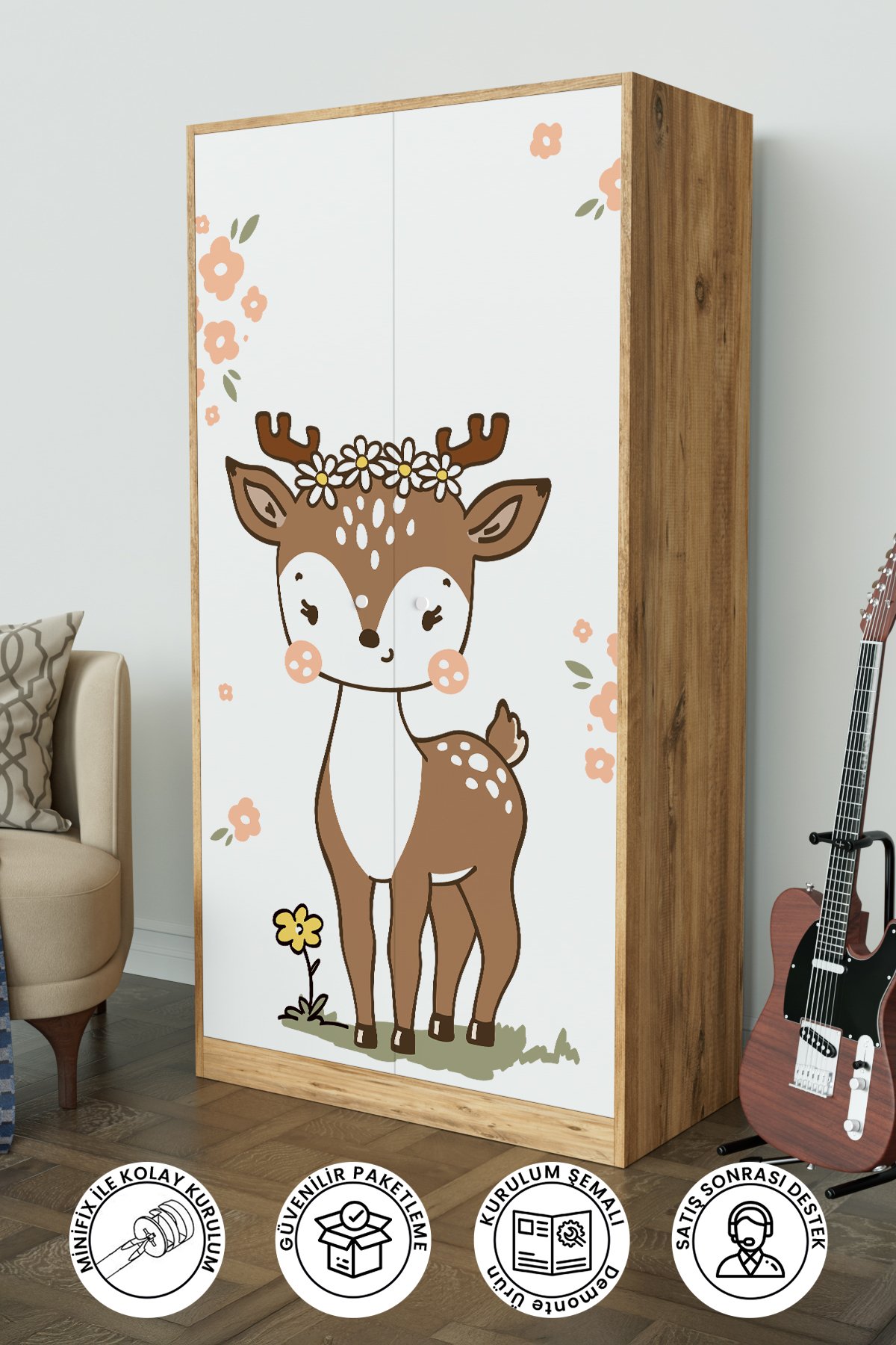Little Fawn Design "Calista" Gardırop 5 Raflı Askılı Çocuk Odasi Elbise Dolabı