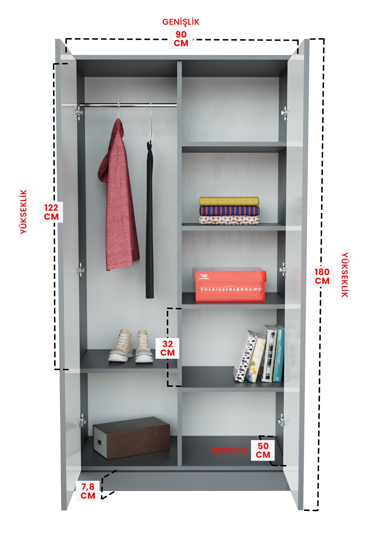 Minik Rüyacı Design "Calista" Gardırop 5 Raflı Askılı Çocuk Odasi Elbise Dolabı