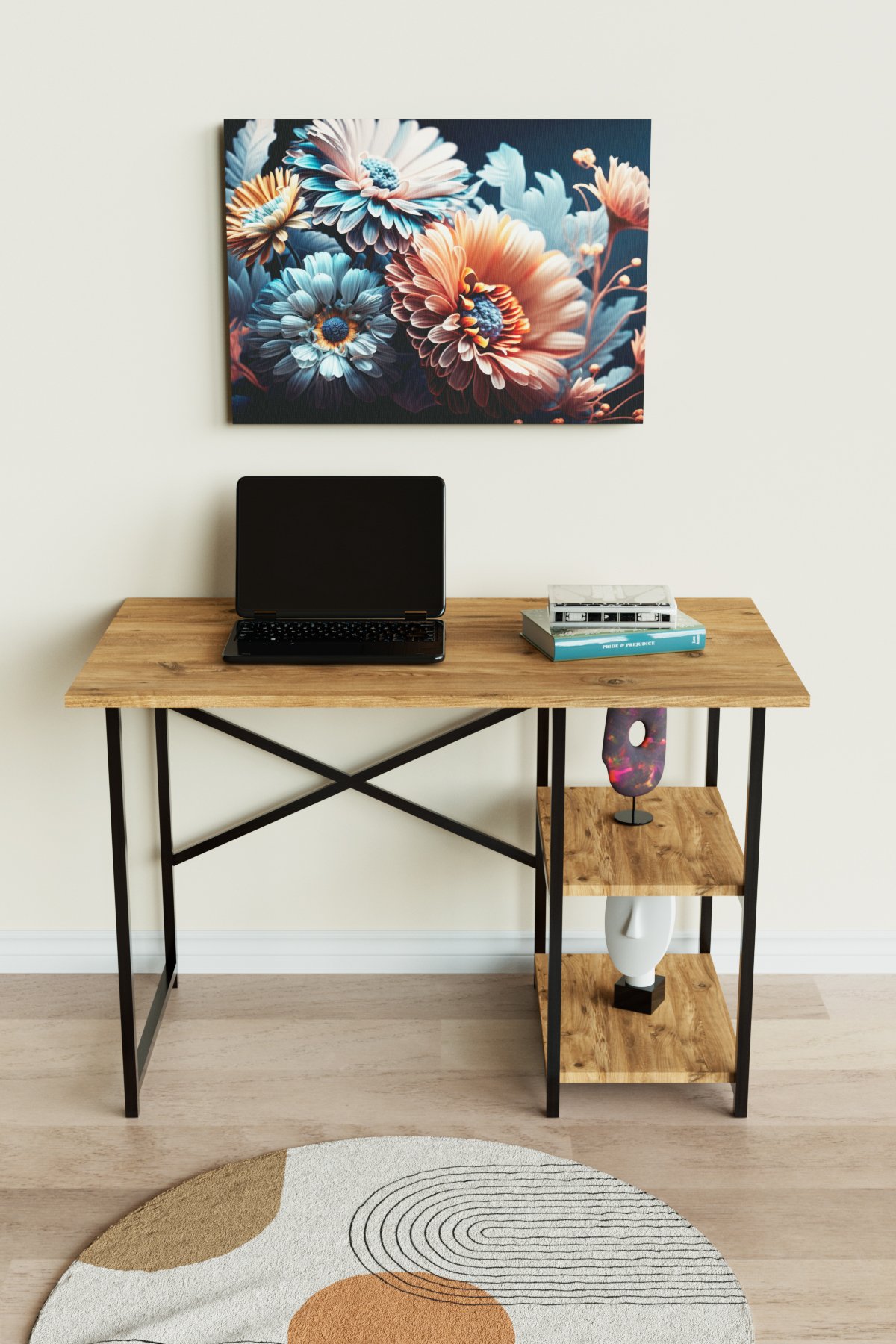 110*60 Cm 2 Raflı Çalışma Masası Metal Ofis Bilgisayar Laptop Ders Masası
