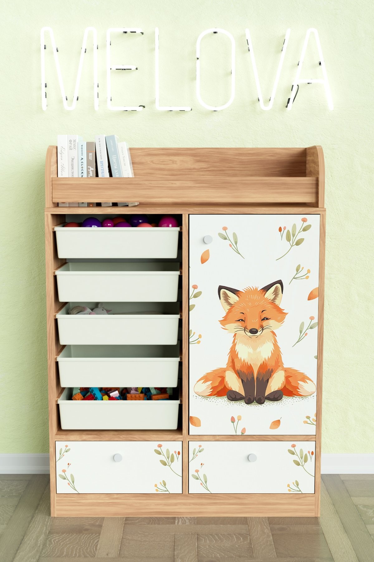 Foxie Design "Melova" 5 Sepetli 2 Çekmeceli Çok Amaçlı Oyuncak Dolabı