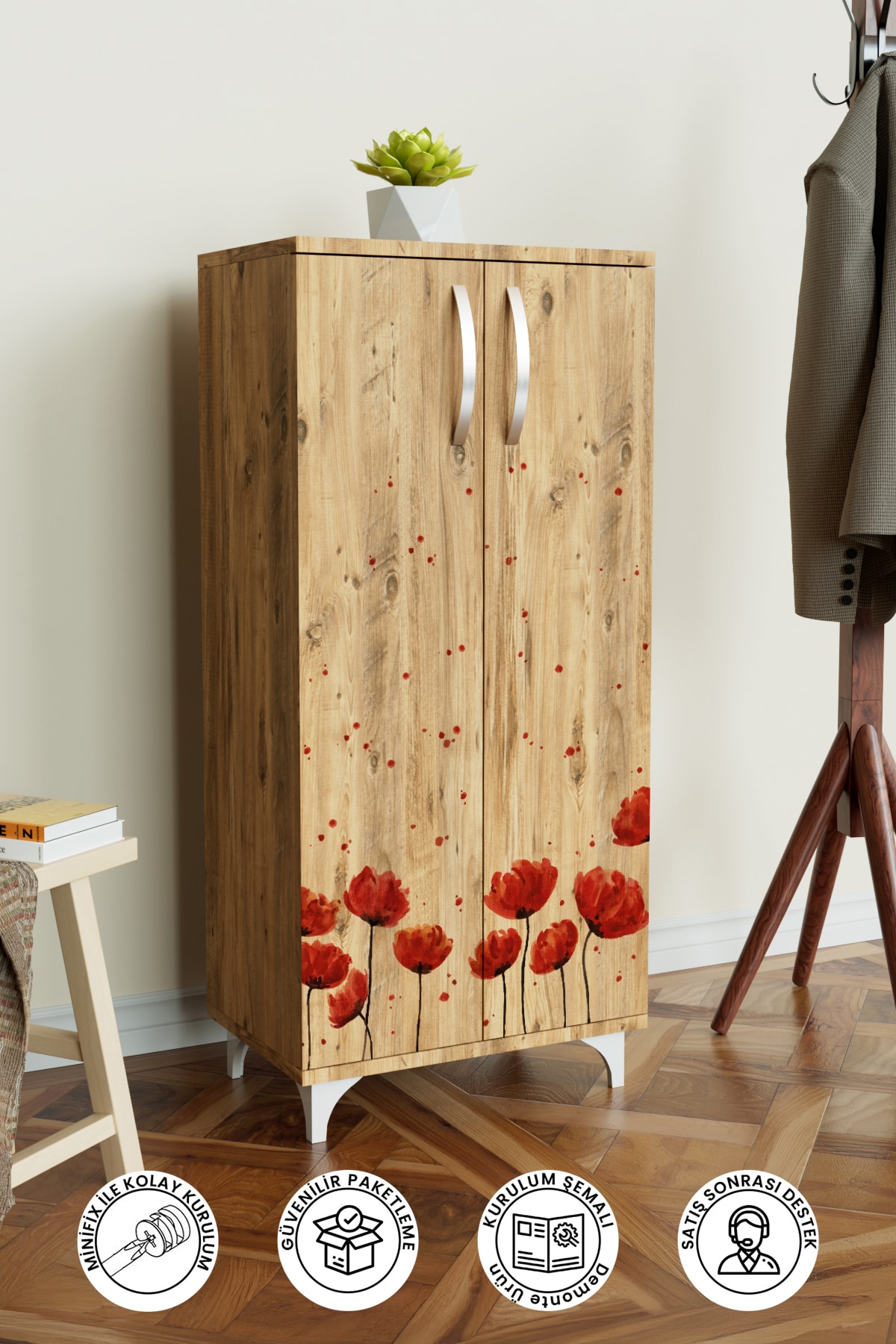 Red Anemone 3 Raflı Çok Amaçlı Dolap Mutfak Salon Banyo Ofis Salon Dolabı