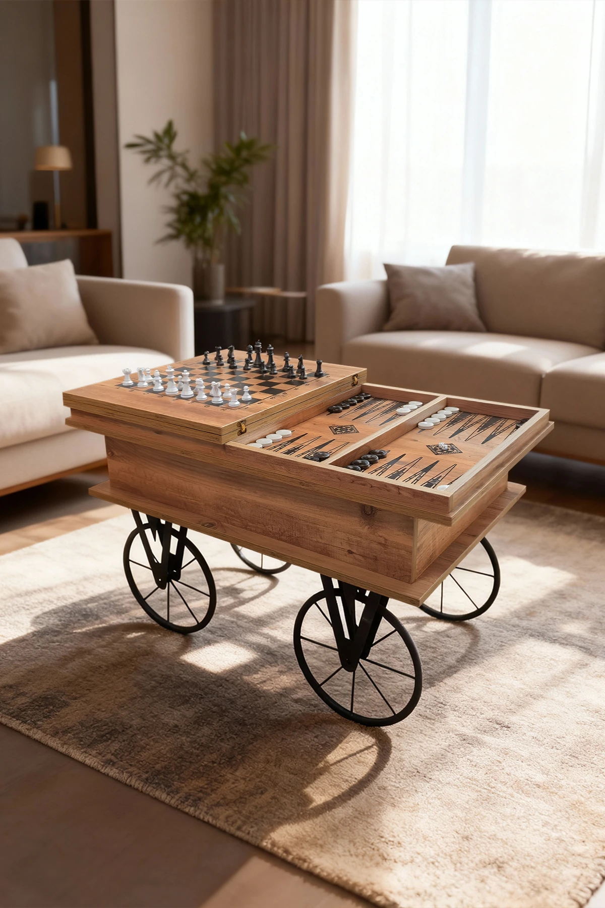 Akıllı Çok Fonksiyonlu Satranç ve tavla Orta Sehpası