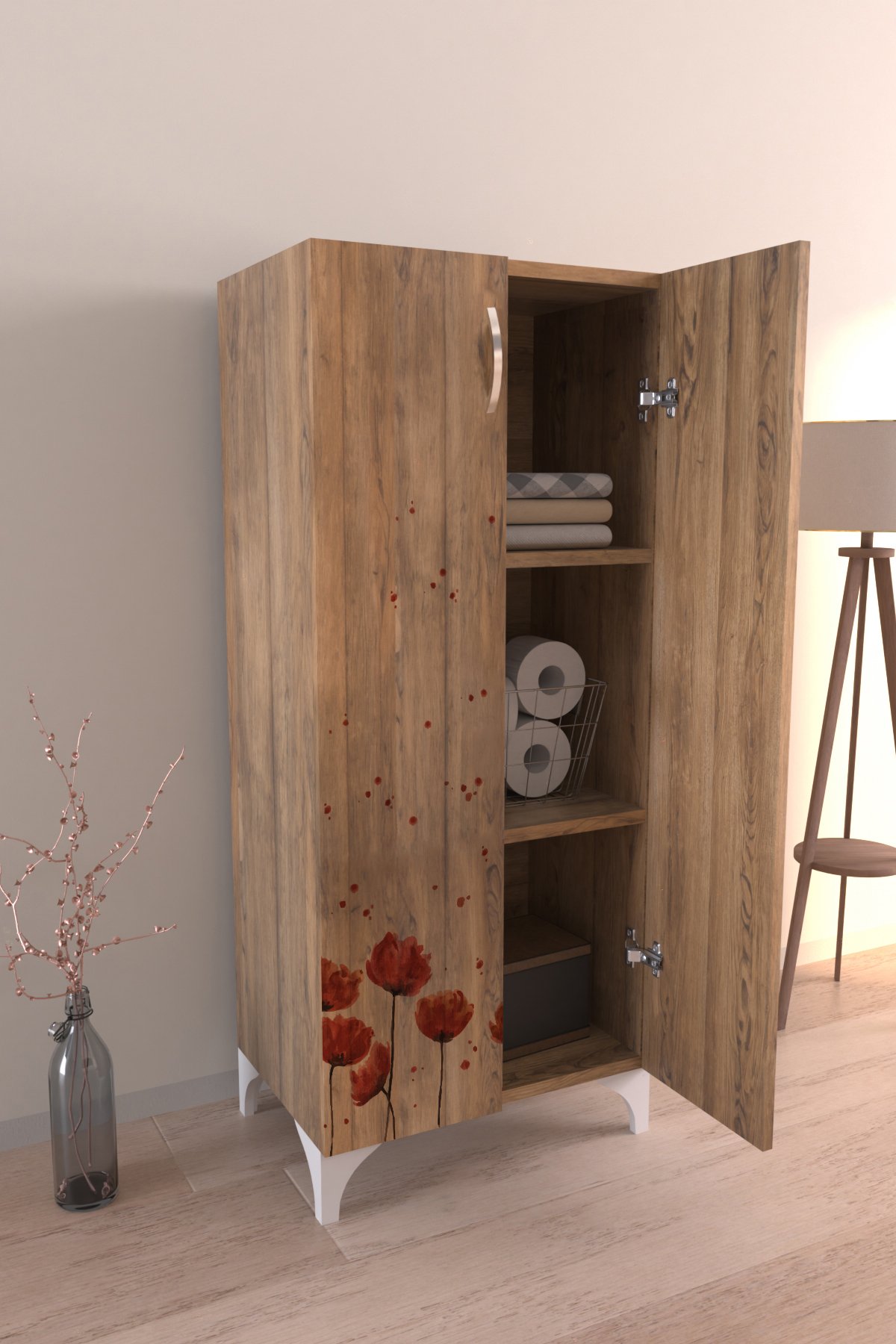 Red Anemone 3 Raflı Çok Amaçlı Dolap Mutfak Salon Banyo Ofis Salon Dolabı