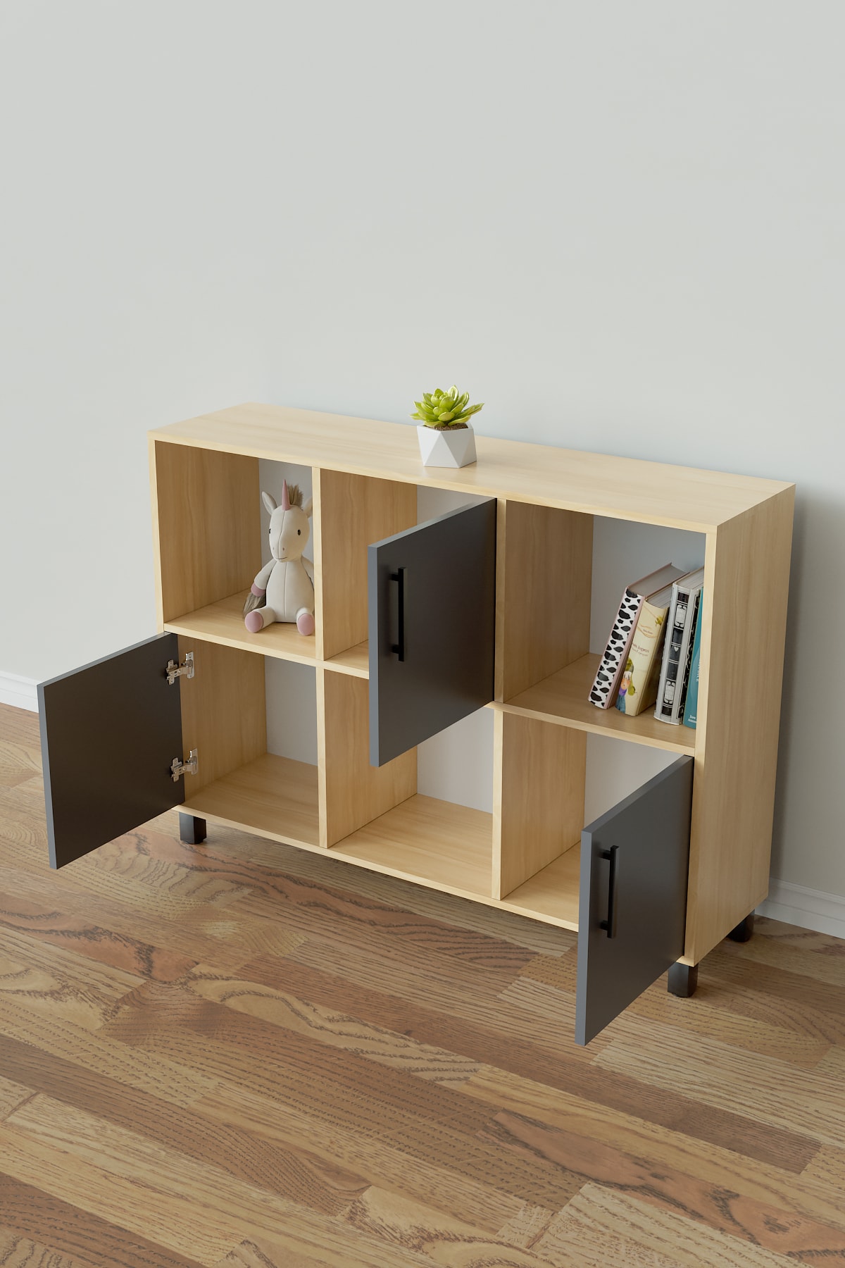 3 Raflı 3 Kapaklı "Robin"  Modern Kitaplık