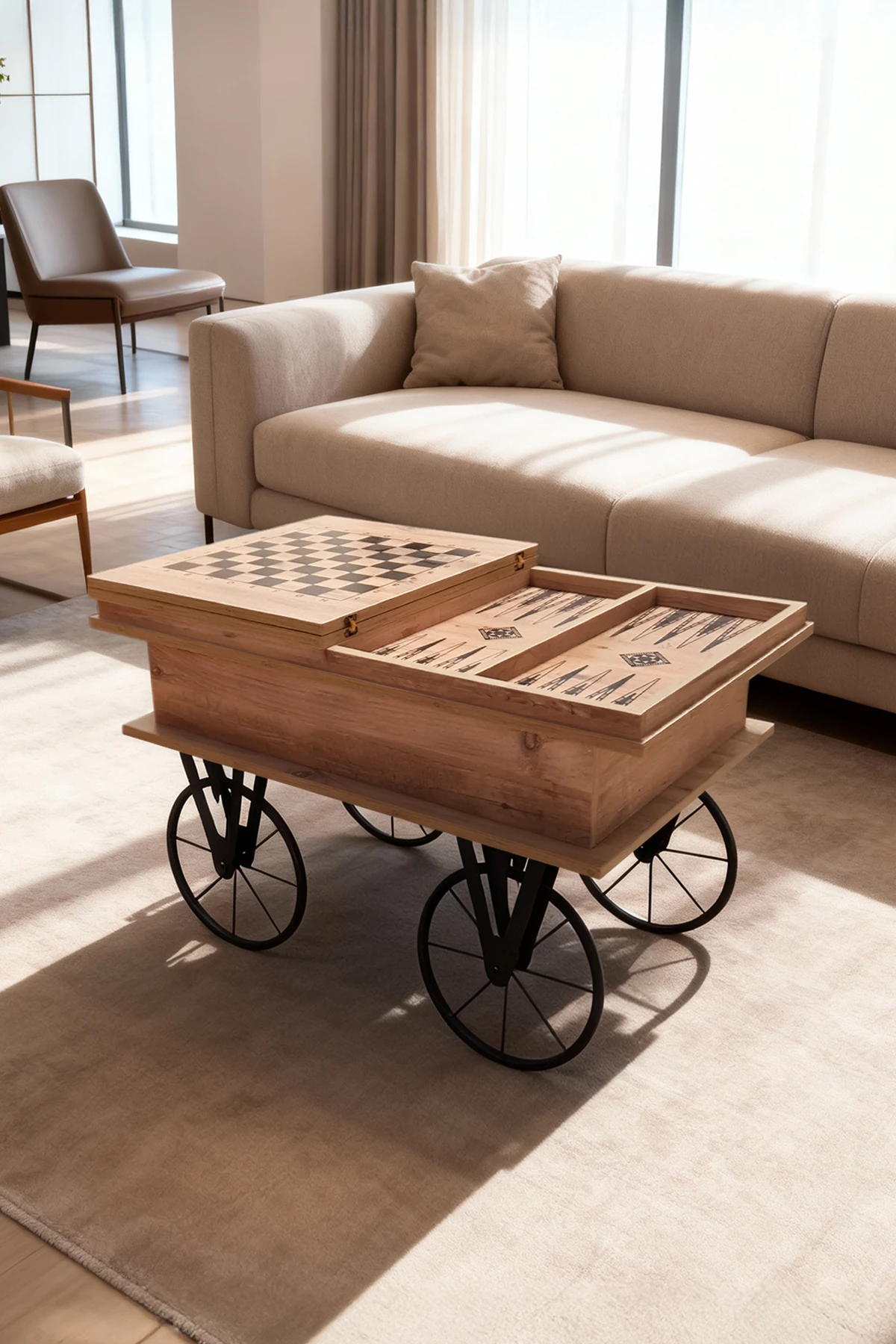 Akıllı Çok Fonksiyonlu Satranç ve tavla Orta Sehpası