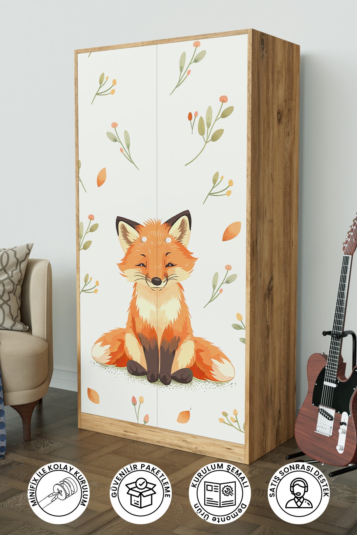 Foxie Design "Calista" Gardırop 5 Raflı Askılı Çocuk Odasi Elbise Dolabı