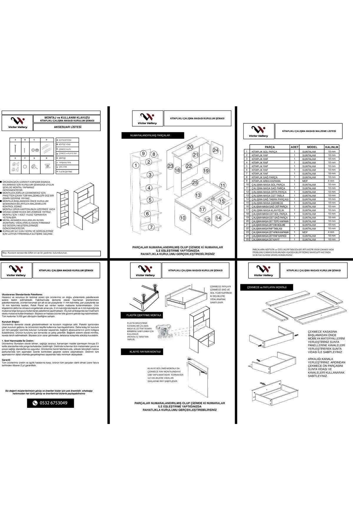 White & Ceviz Çalışma Masası Ve Kitaplık