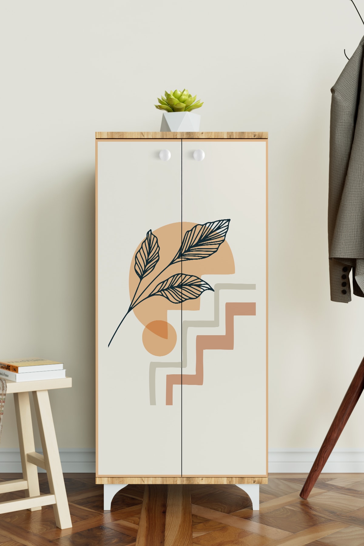 Minimal Çiçekler 3 Raflı Çok Amaçlı Dolap Mutfak Salon Banyo Ofis Salon Dolabı