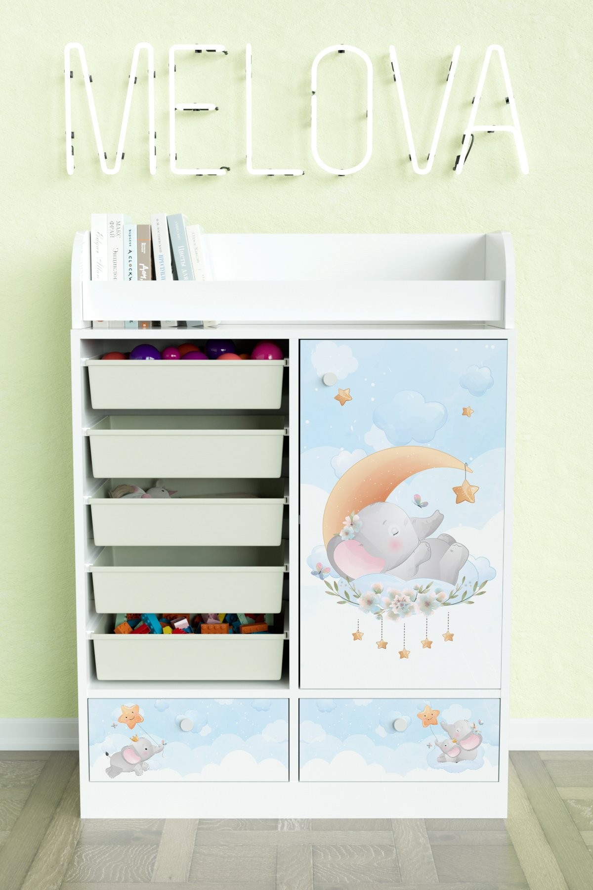 Minik Rüyacı Design "Melova" 5 Sepetli 2 Çekmeceli Çok Amaçlı Oyuncak Dolabı
