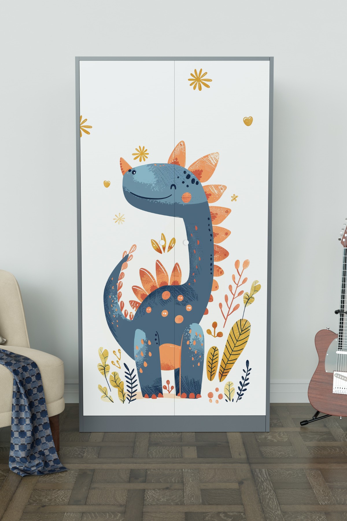 Minik Dino Design "Calista" Gardırop 5 Raflı Askılı Çocuk Odasi Elbise Dolabı